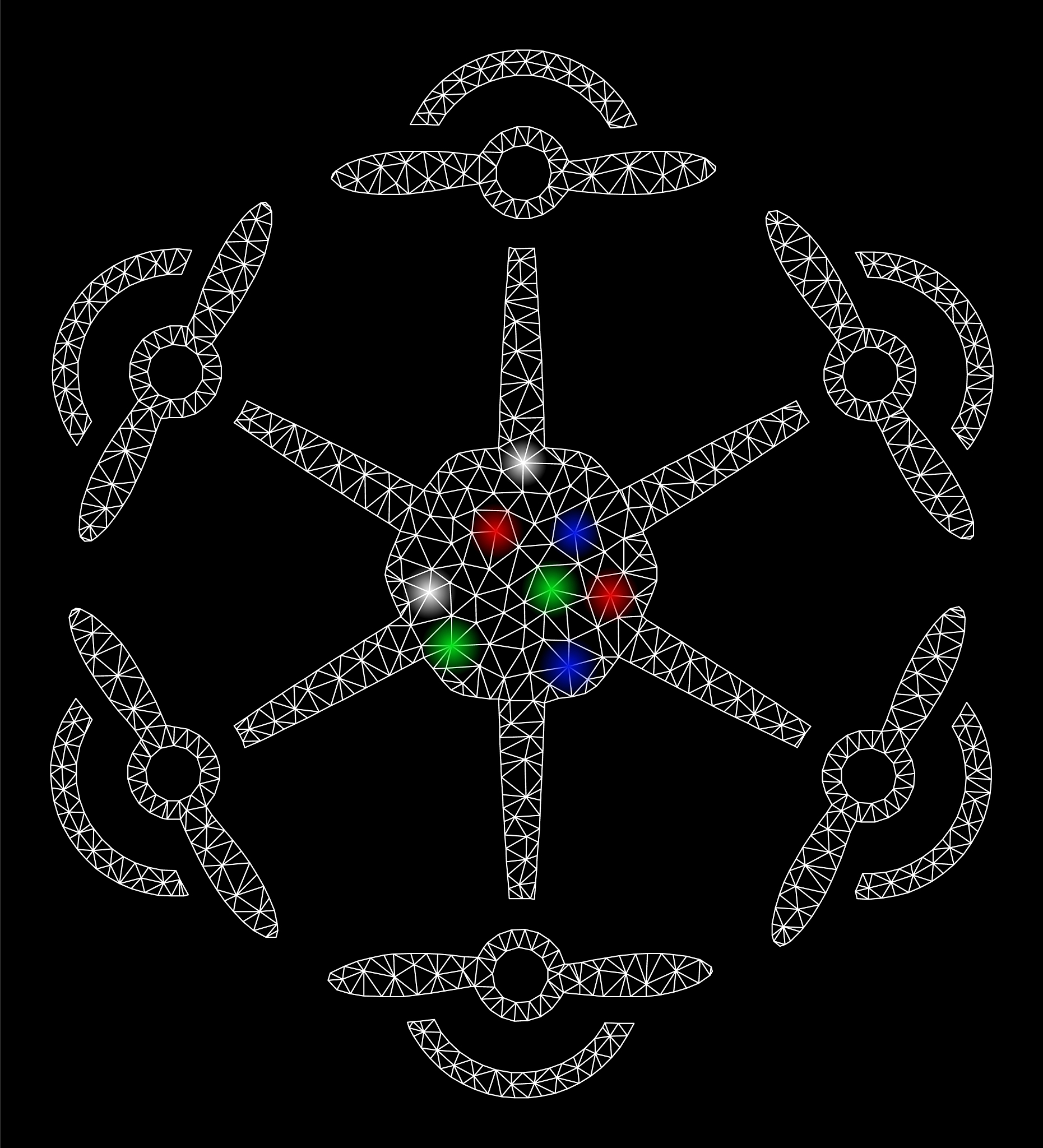 bright mesh network flying hexacopter with light