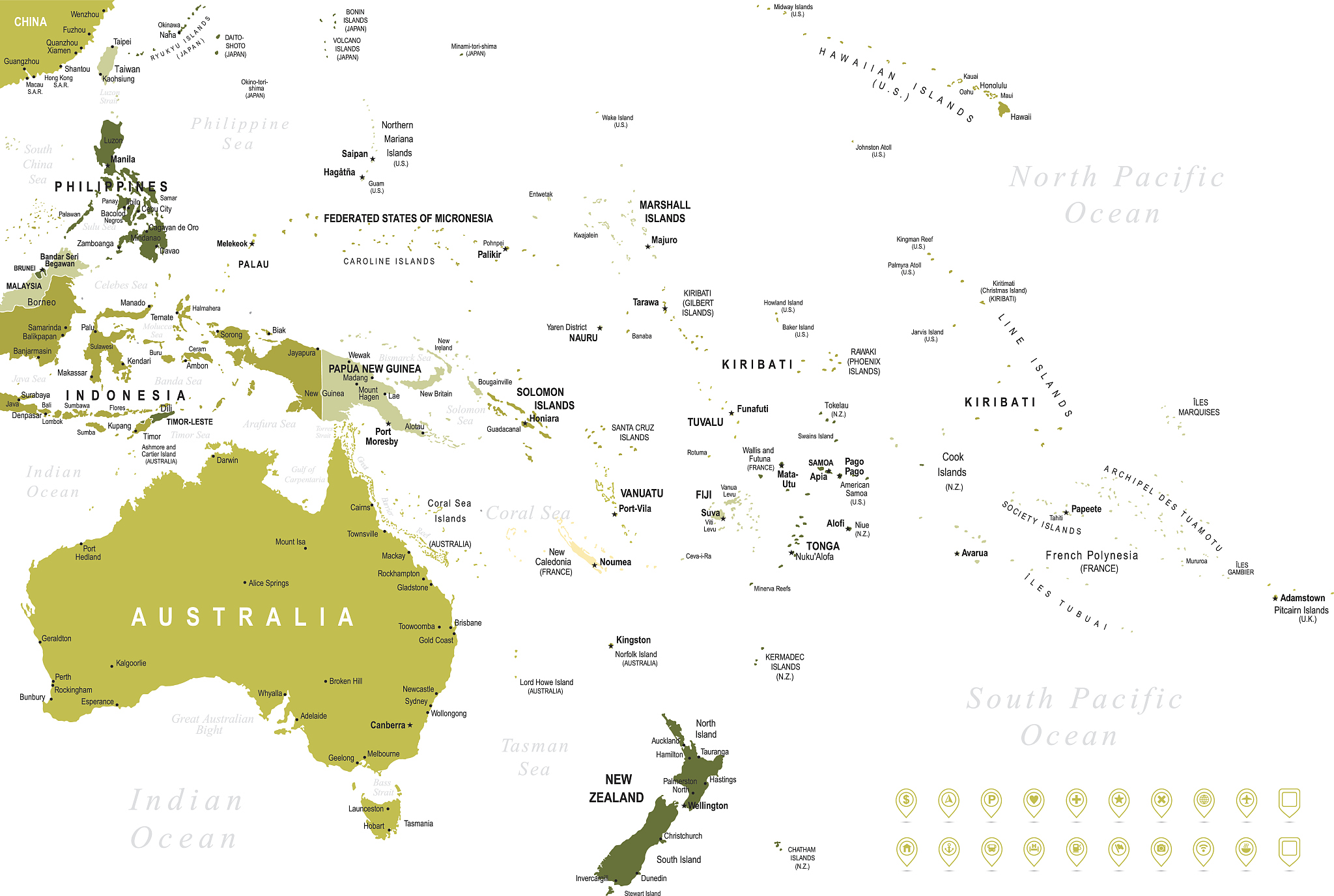 australia and oceania green map