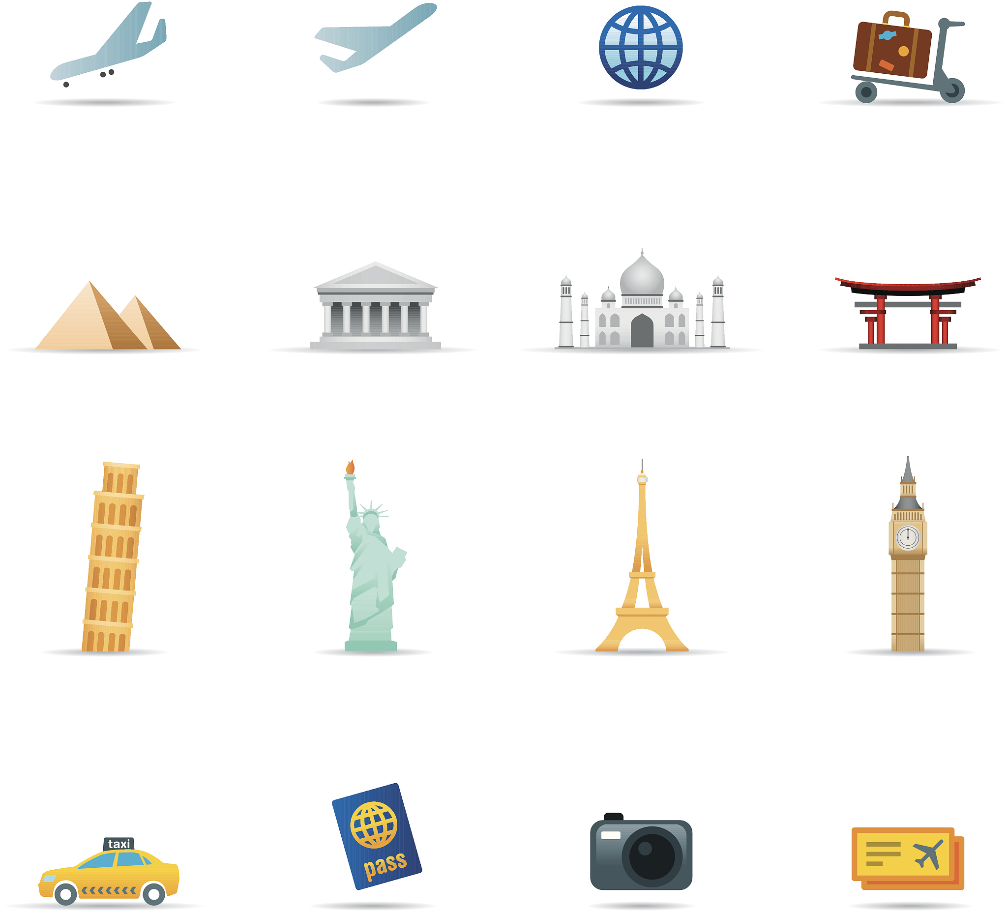 icon set, travel items color
