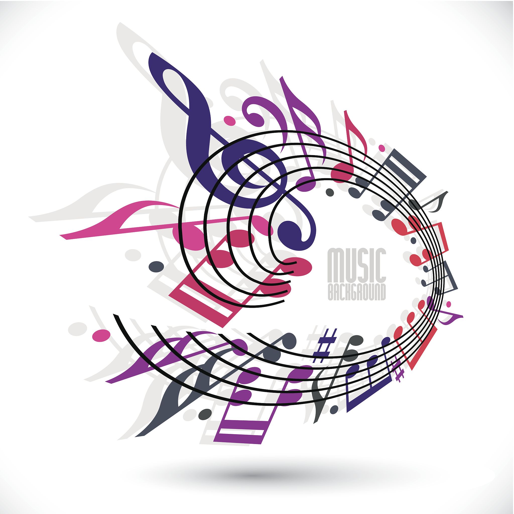 pink and violet music background with clef and notes.
