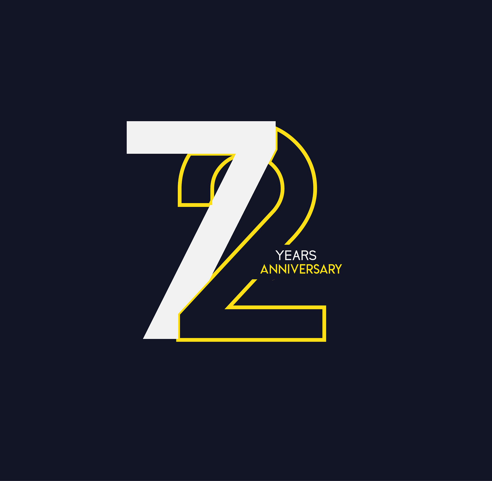 72 anniversary elegance gold logo. linked number on dark backgro