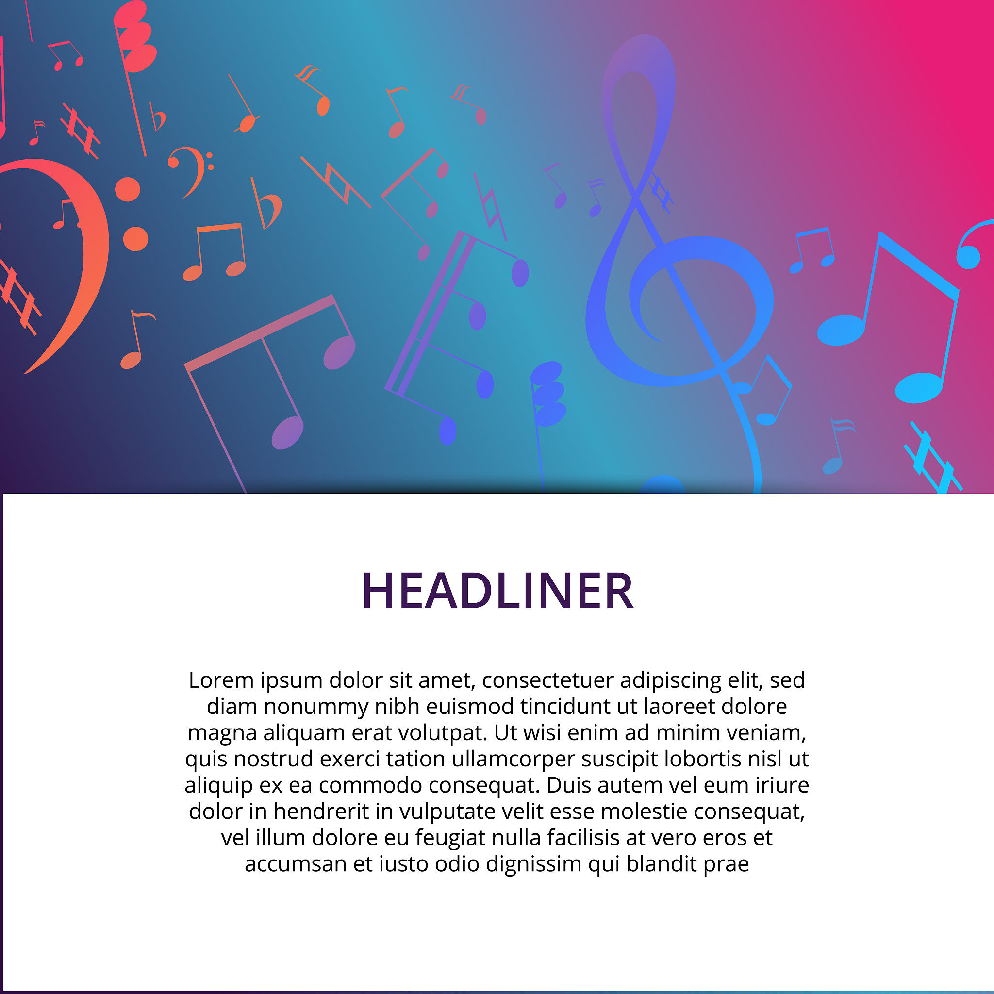 set of abstract banners with colored music key and notes. banner