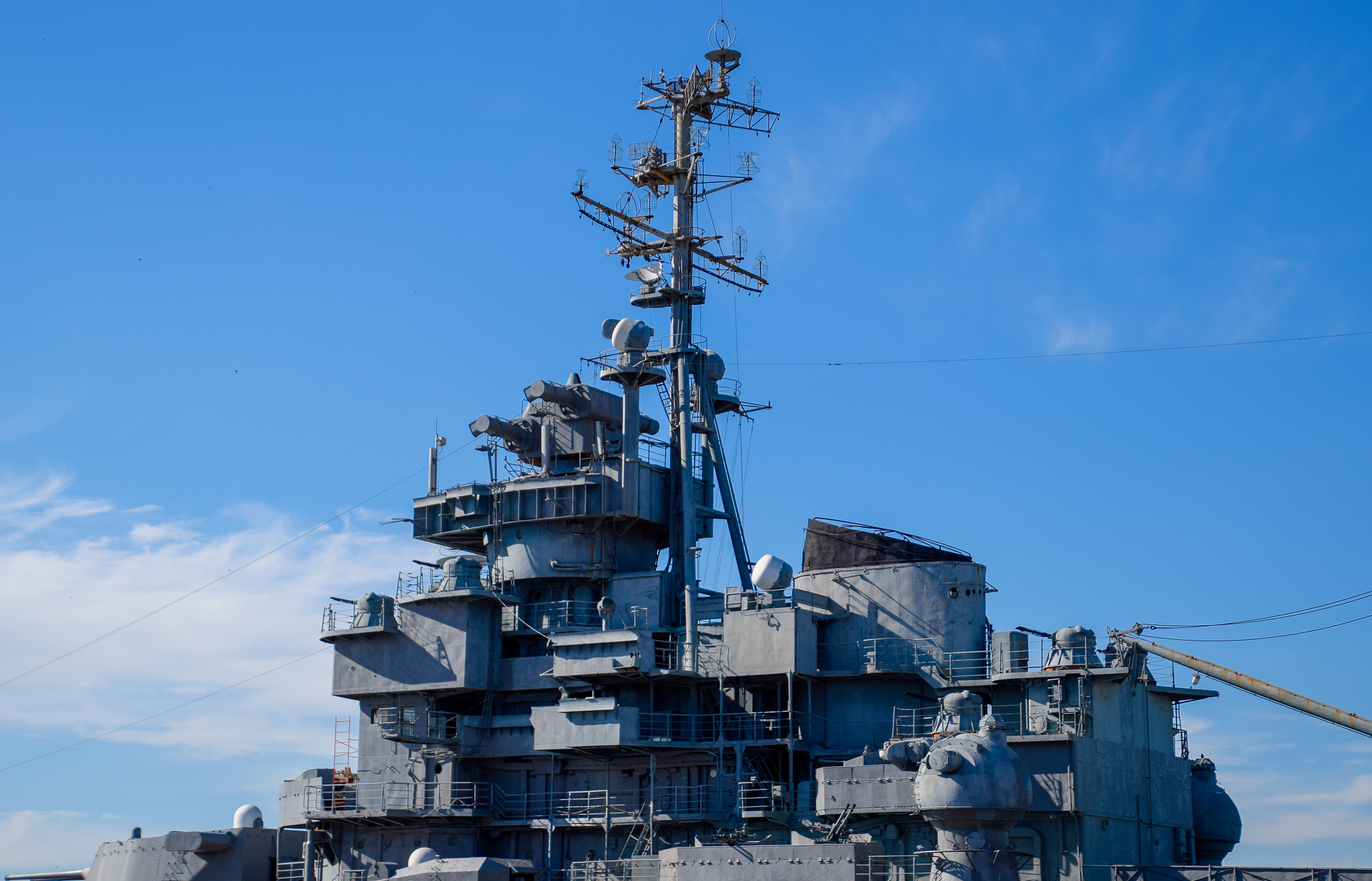 part of the deck of a warship. communication devices and deck gu