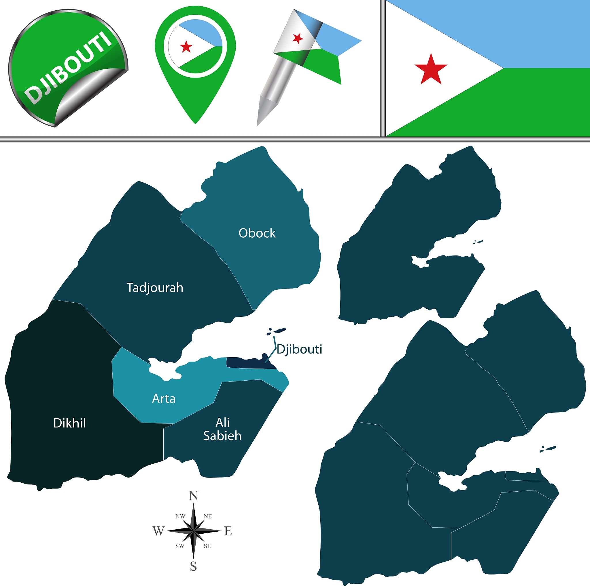 djibouti map with named divisions