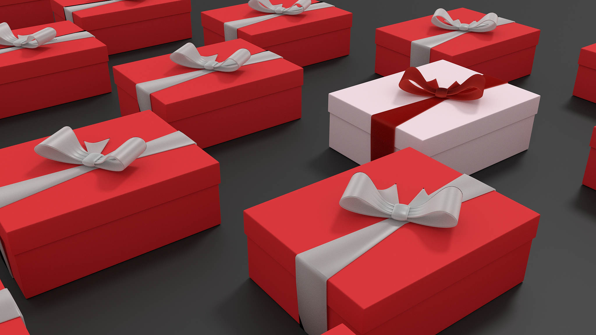 red christmas gift boxes 3d render