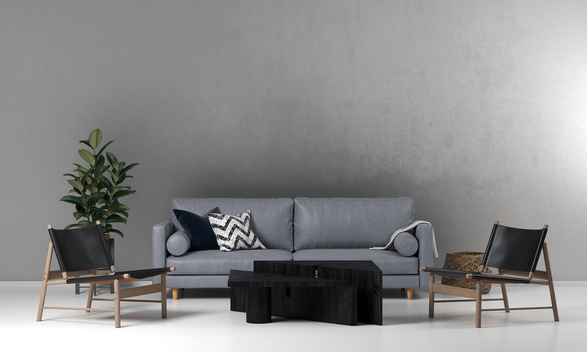 the modern living room interior design and concrete wall backgro