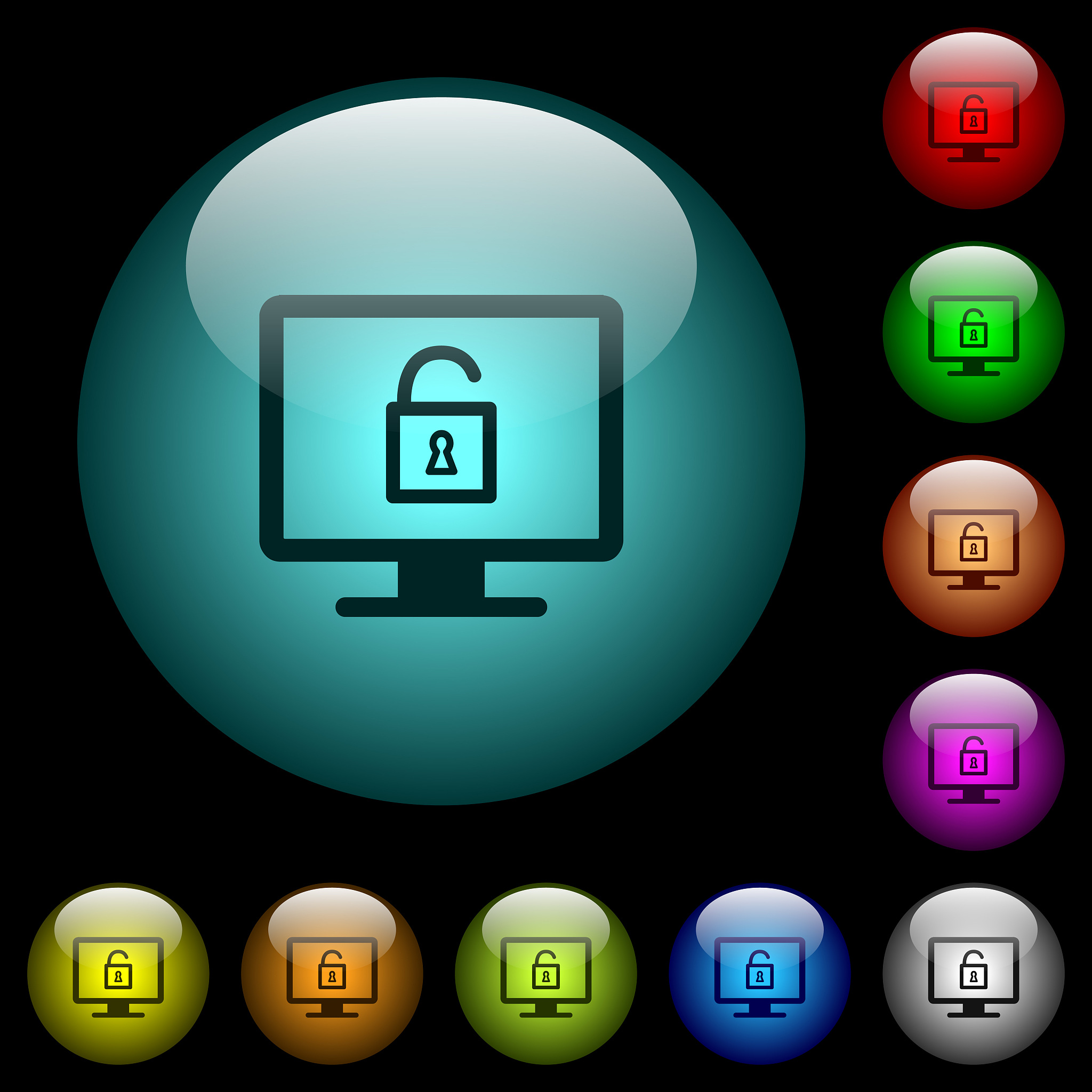 unlock screen icons in color illuminated glass buttons