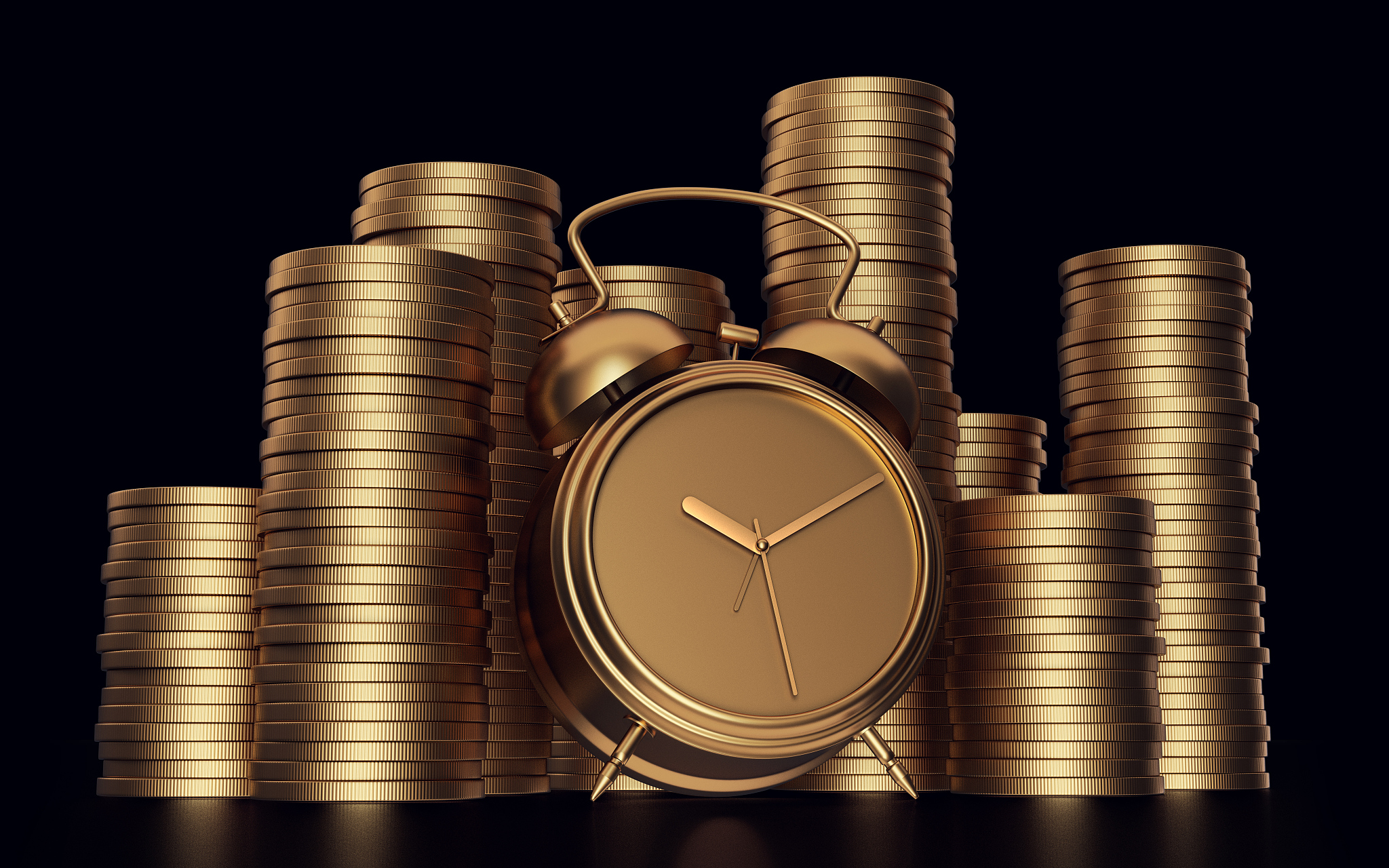 alarm clock with golden coins