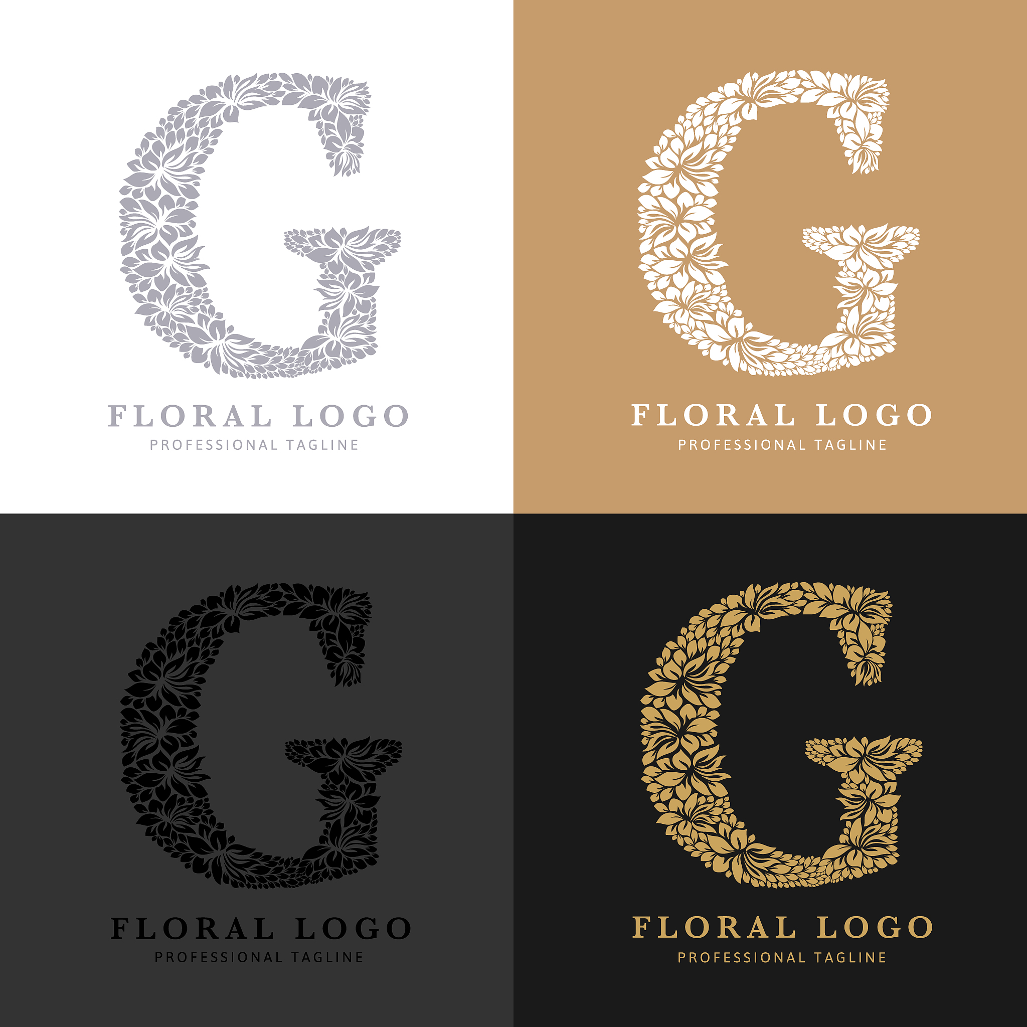 floral letter g logo. flowers and leafs logotype. hand made draw
