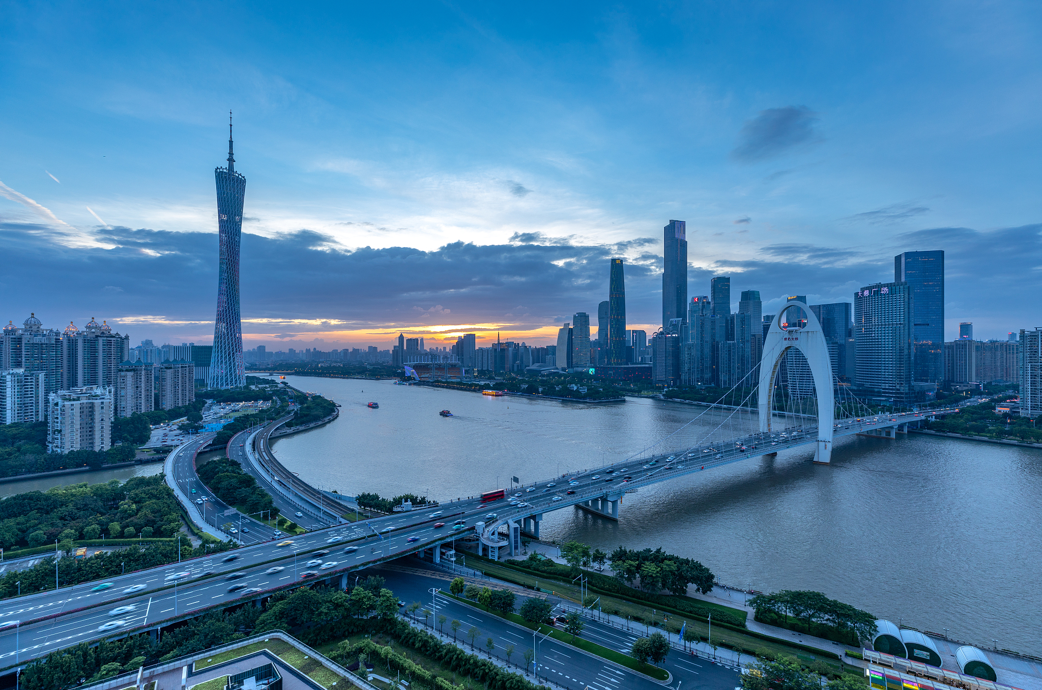 guangzhou city sunset cityscape