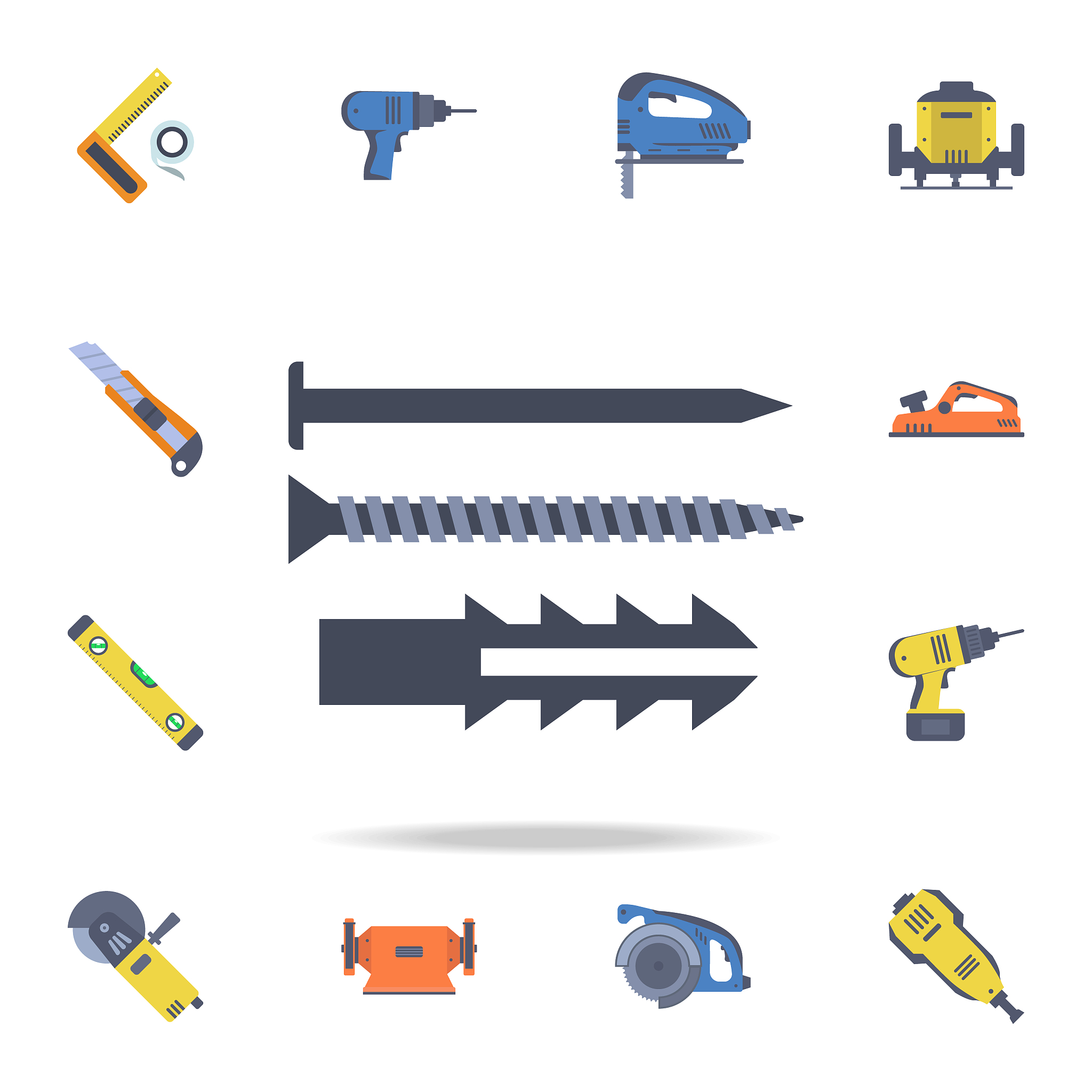 color nails icon. detailed set of color construction tools. prem