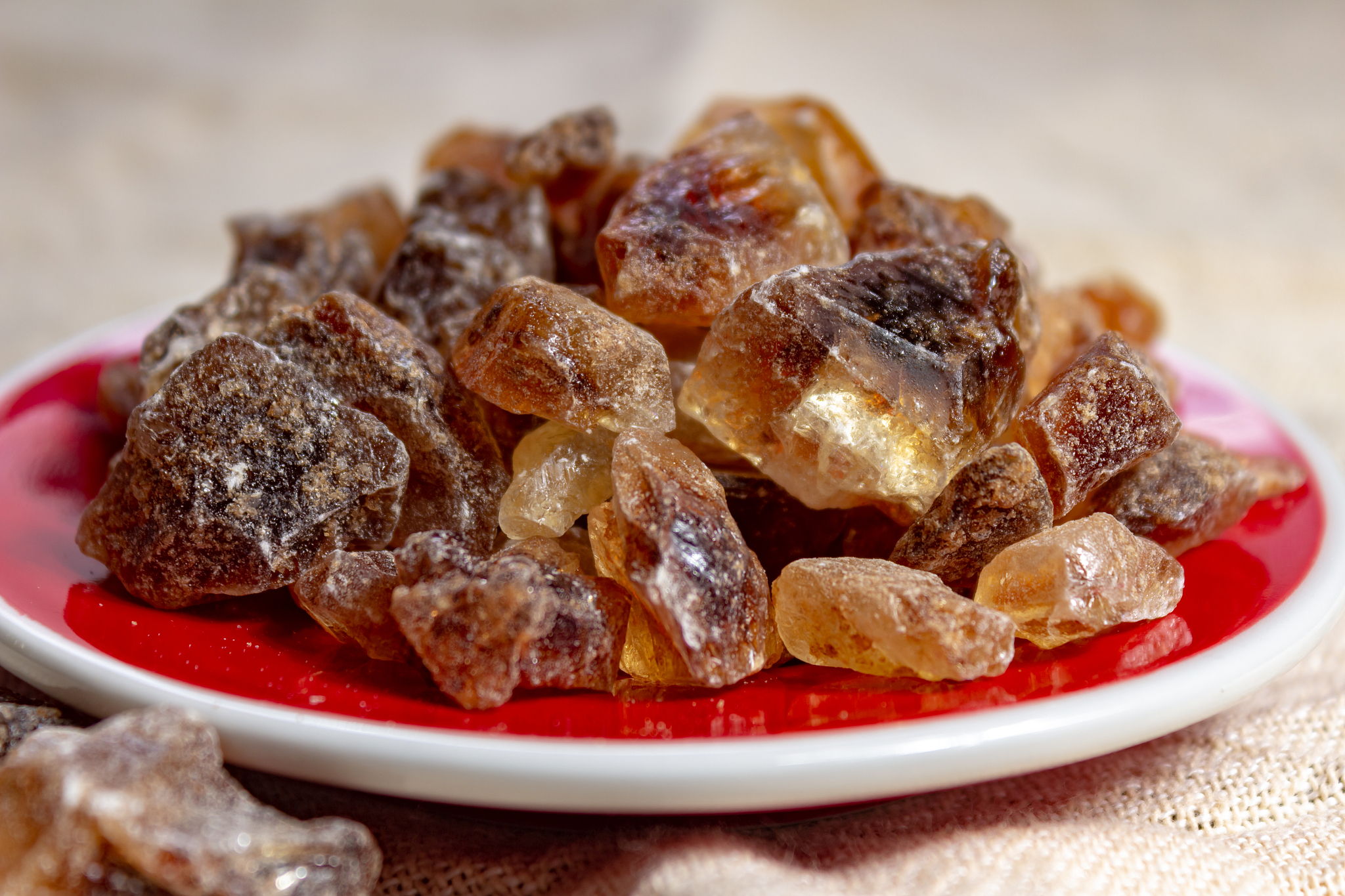 crystals of candy sugar, traditional brown rock sugar originally