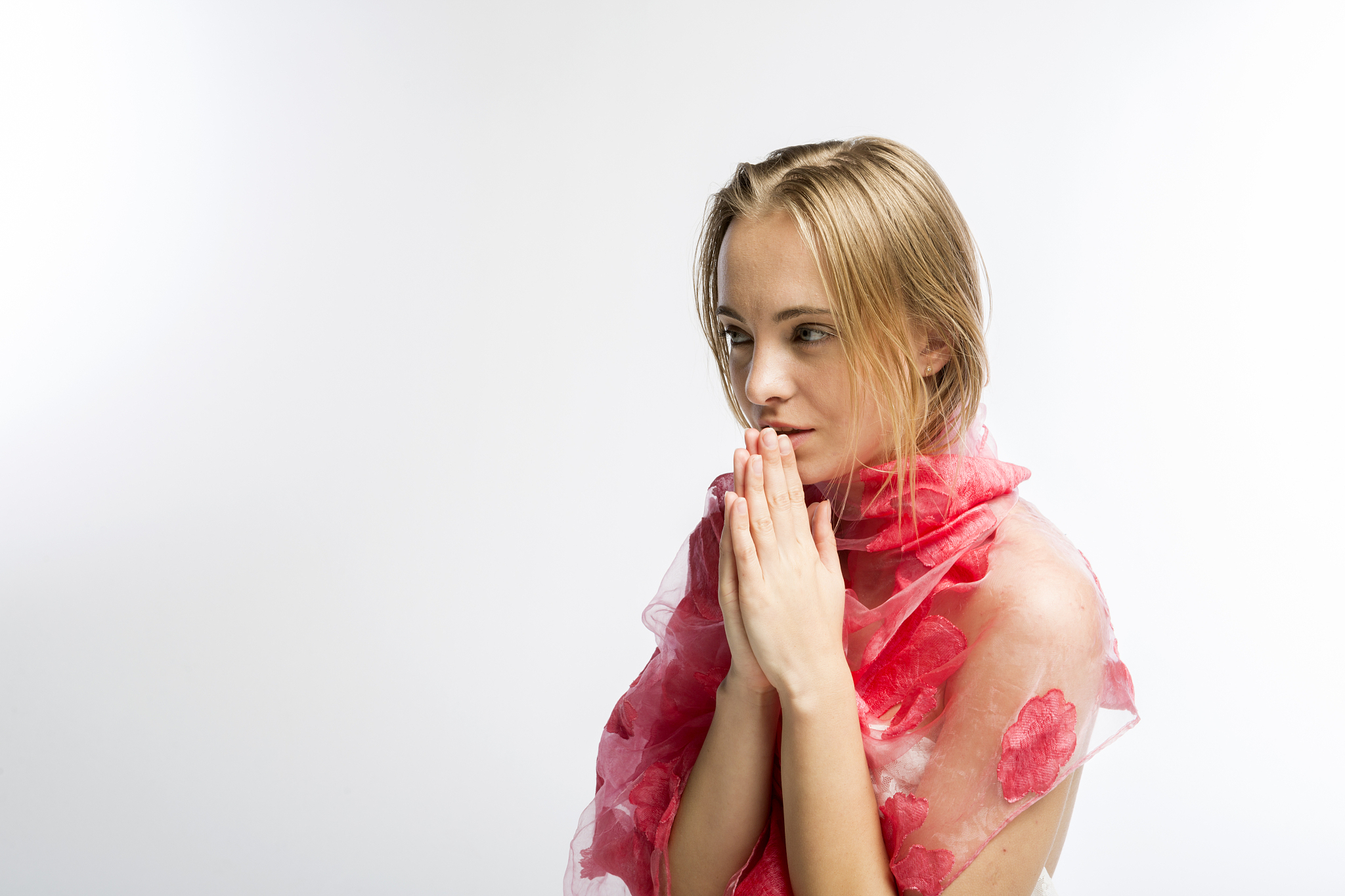 young ukranian woman posing with shawl in studio at istanbul tur