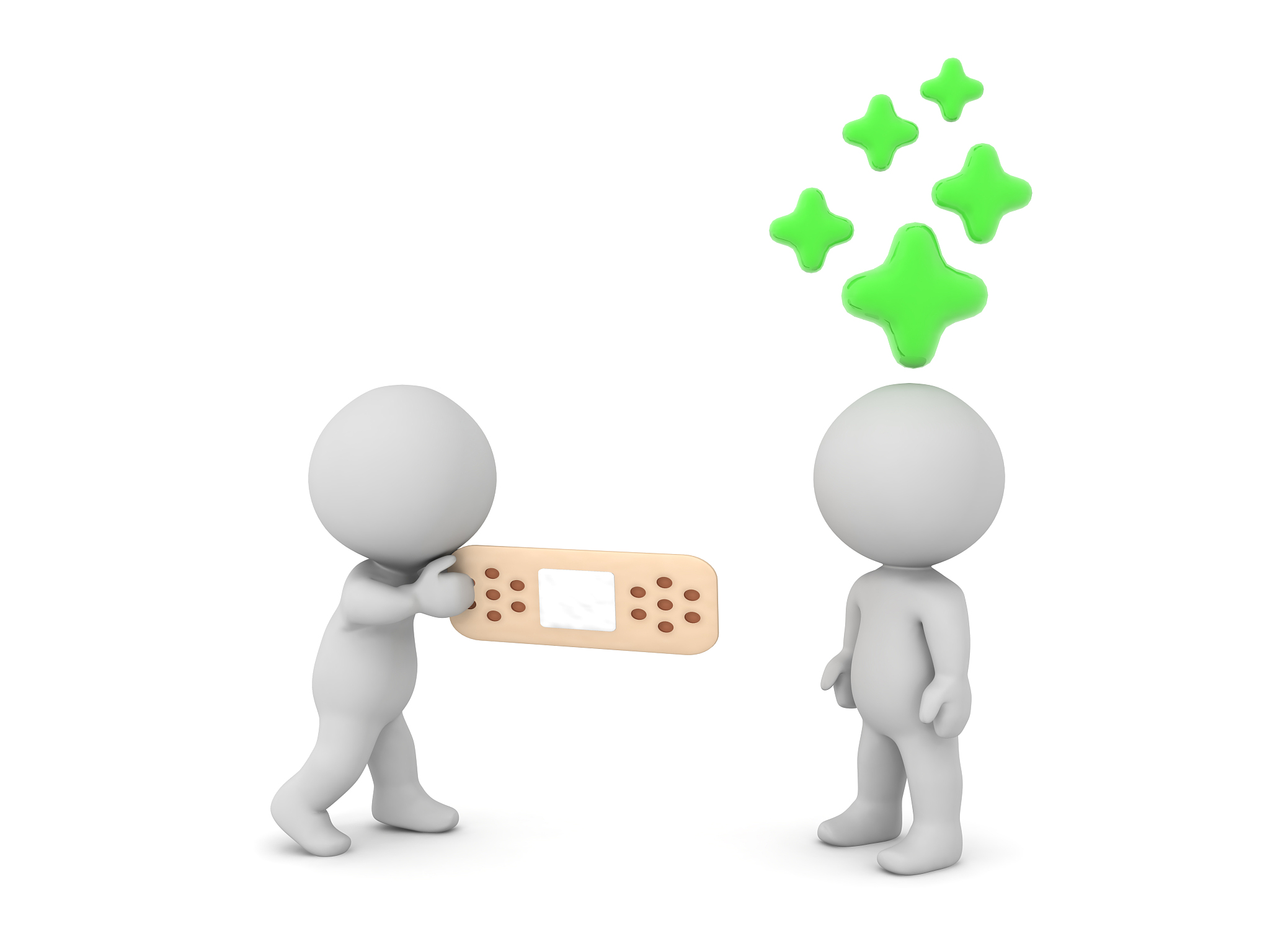 3d character healing another one with band aid