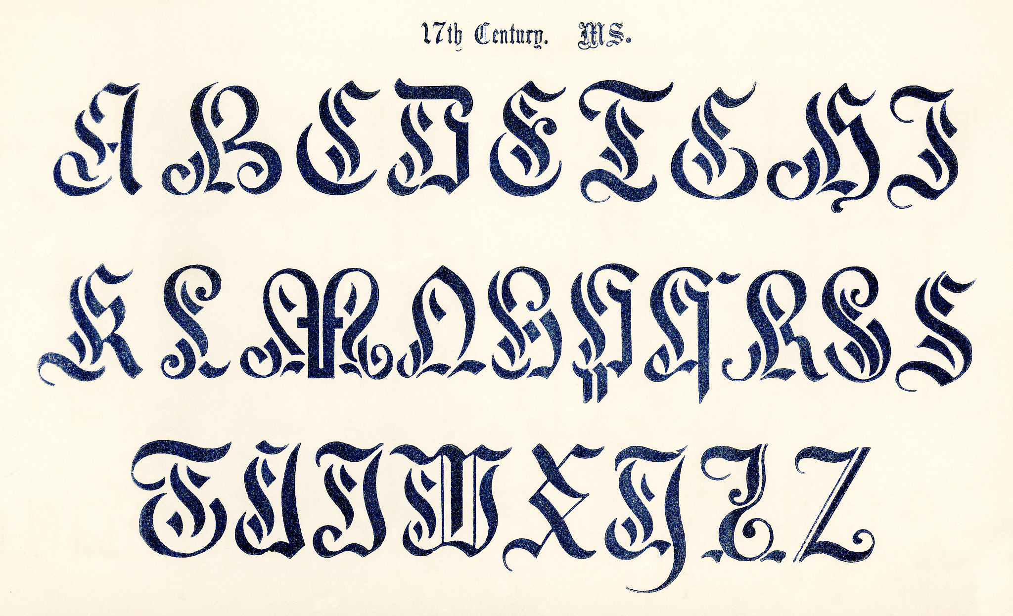 17th century alphabet from old manuscript