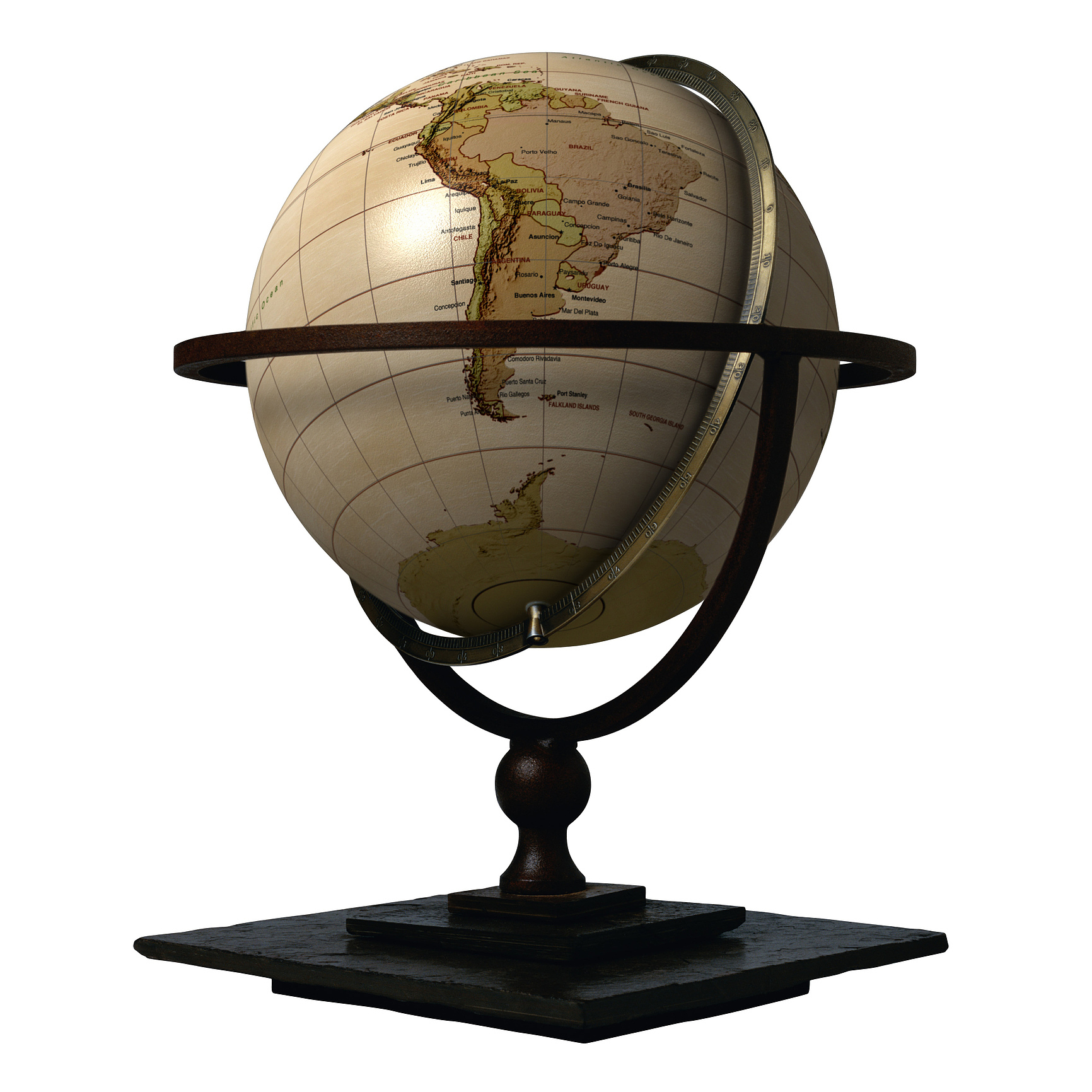 globe showing south america