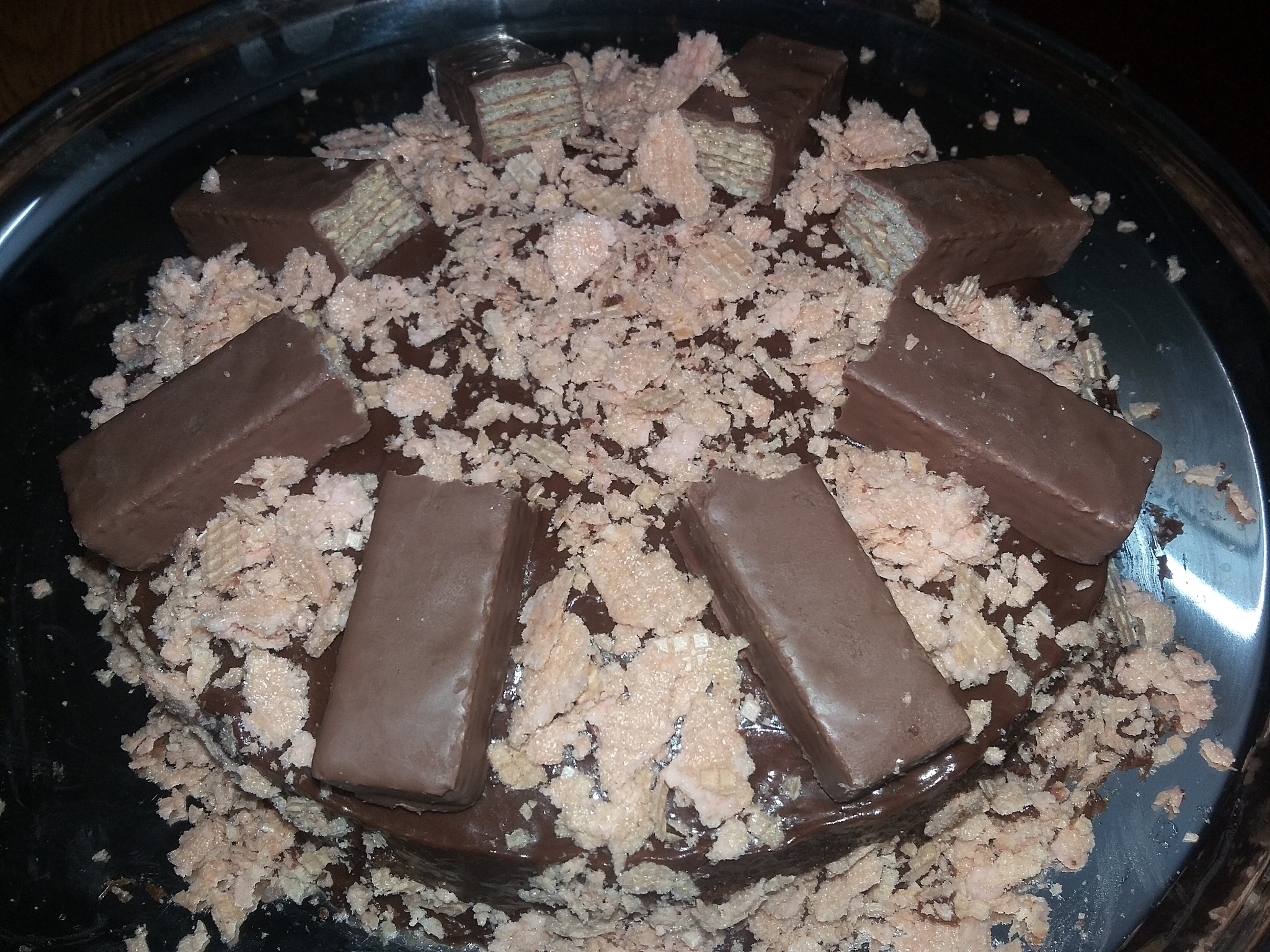 high angle view of chocolate cake