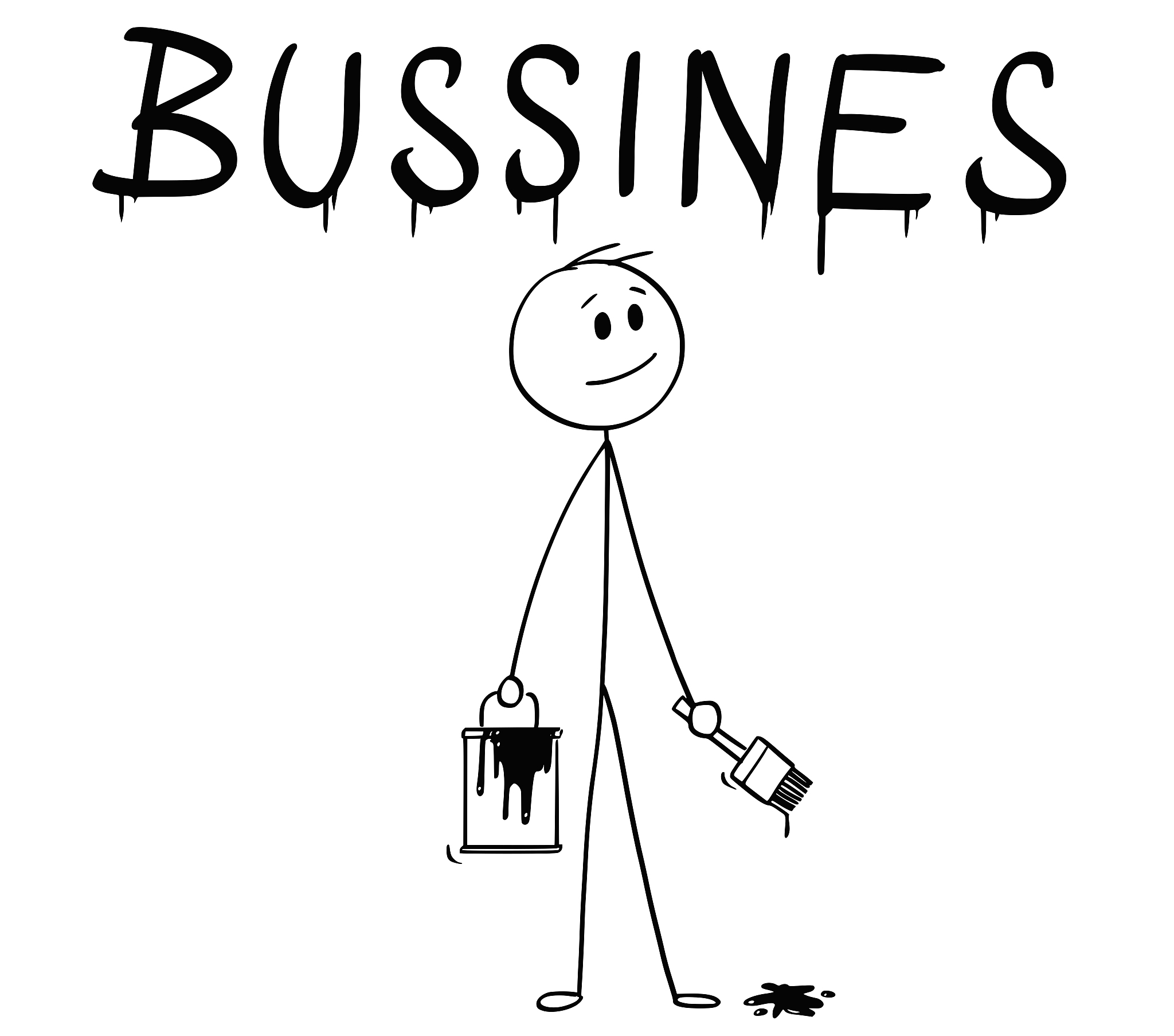 cartoon of businessman with brush and paint can painting the wor