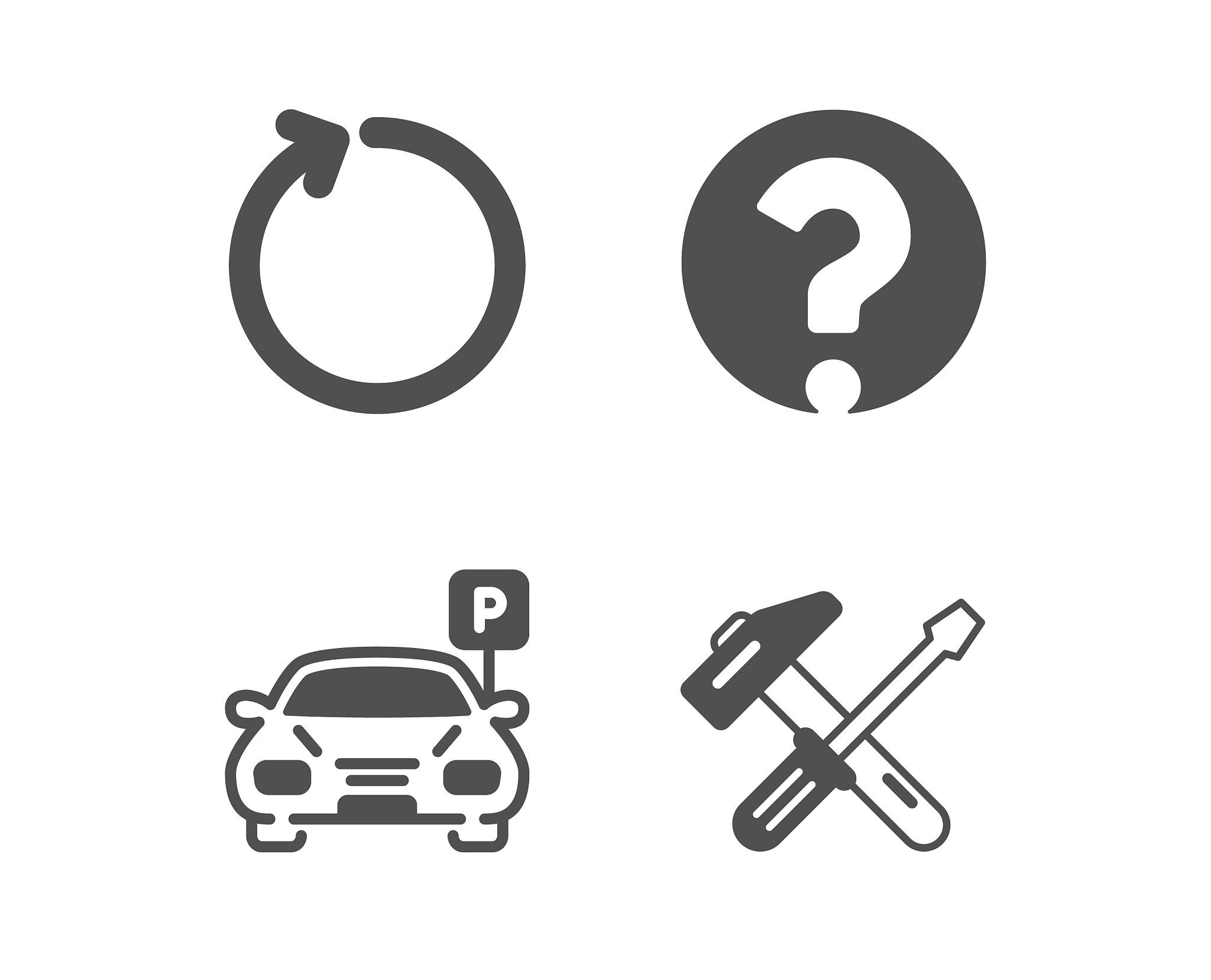 question mark loop and parking icons hammer tool
