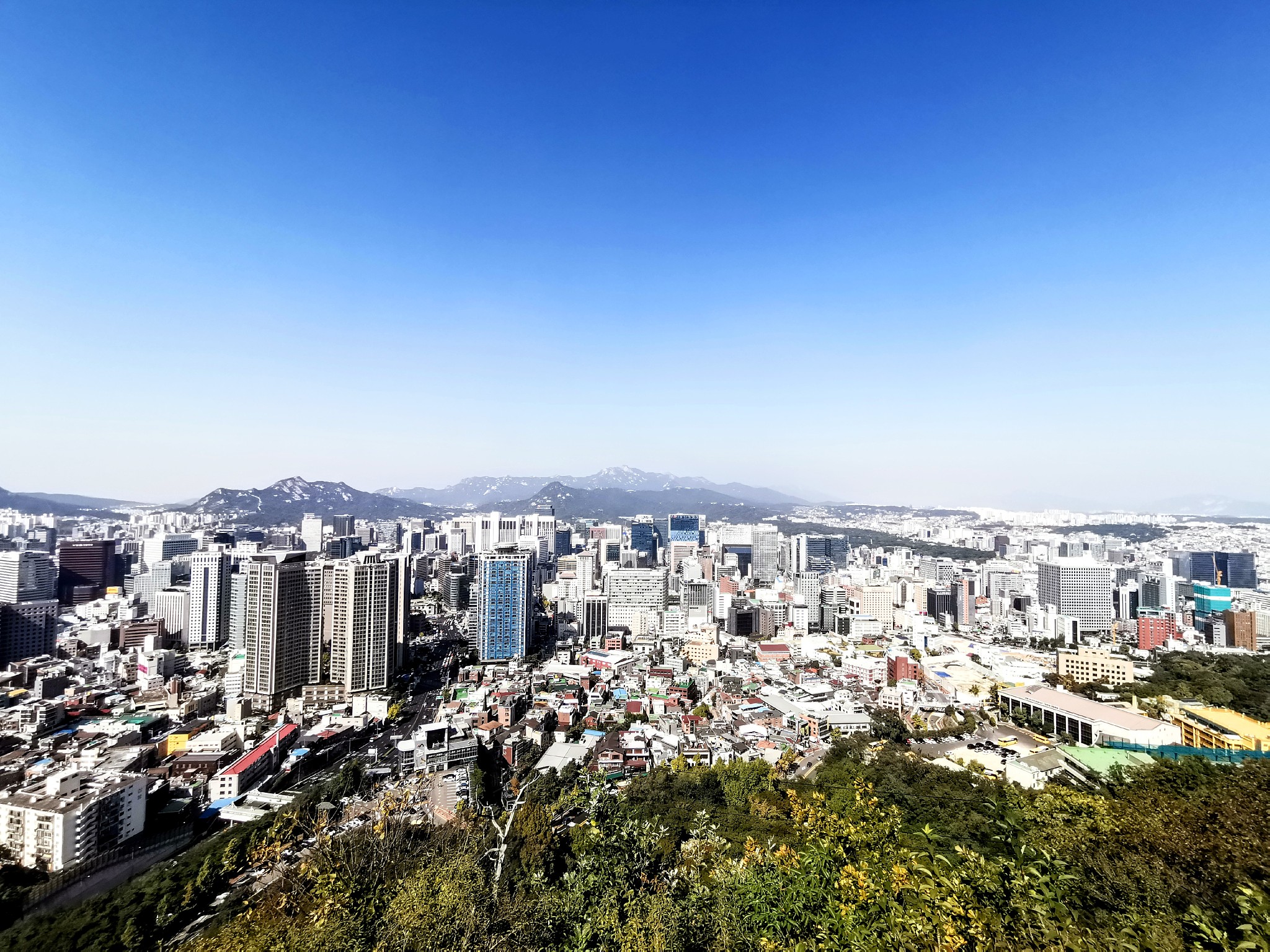 view from namsan above seoul business district