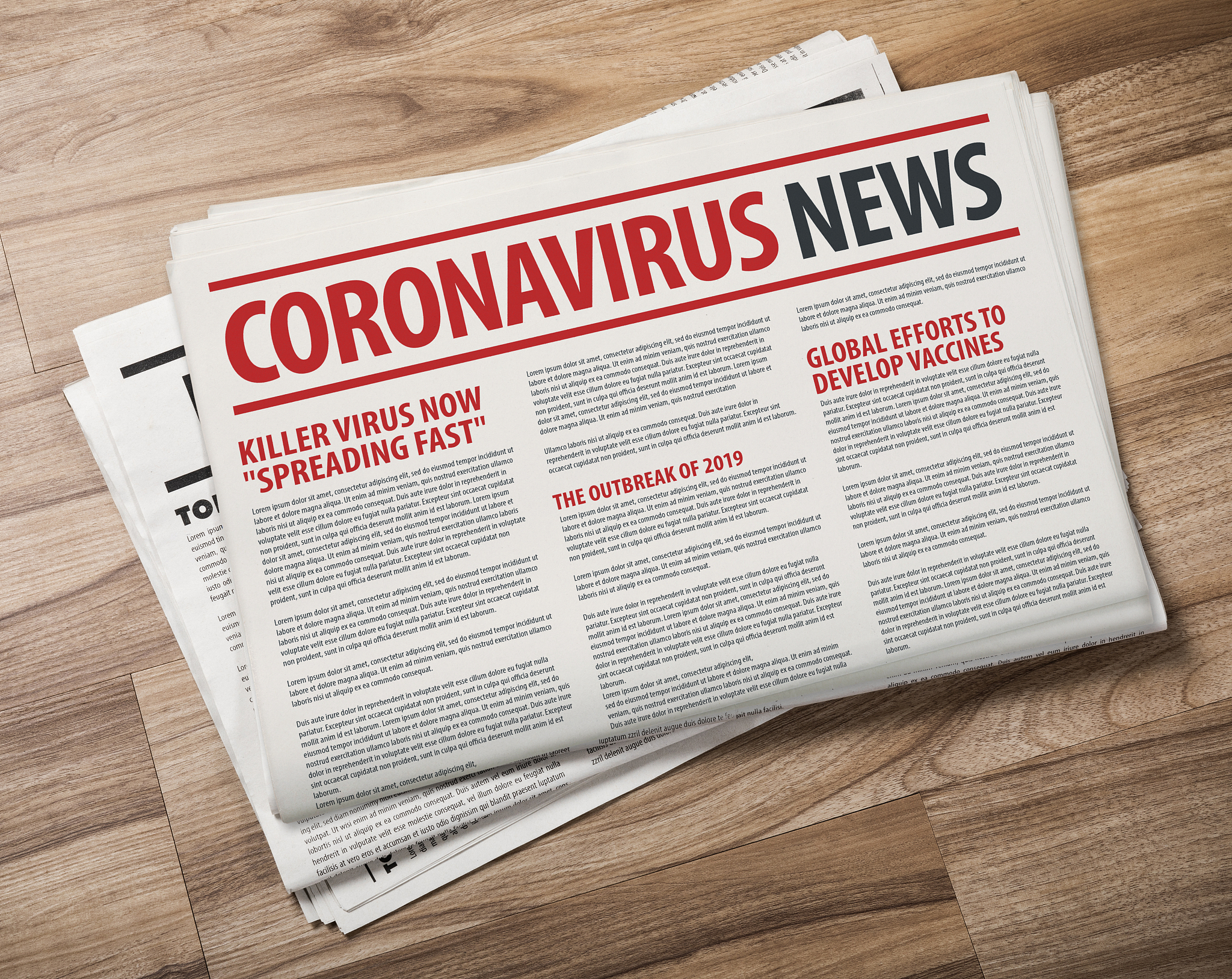 mockup of coronavirus newspaper, news related of the covid-19 wi