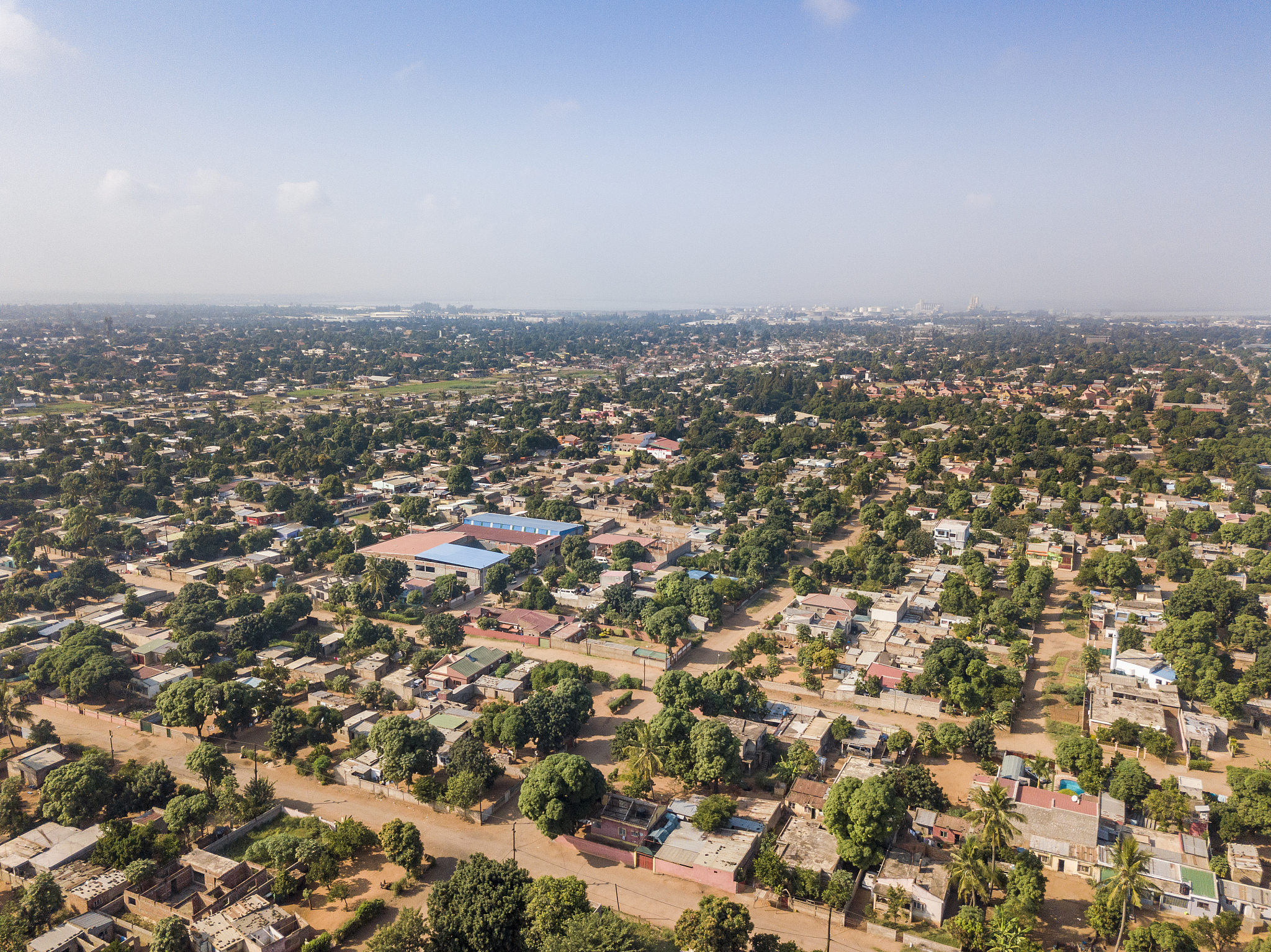aerial view of matola, suburbs of maputo, capital city of mozamb