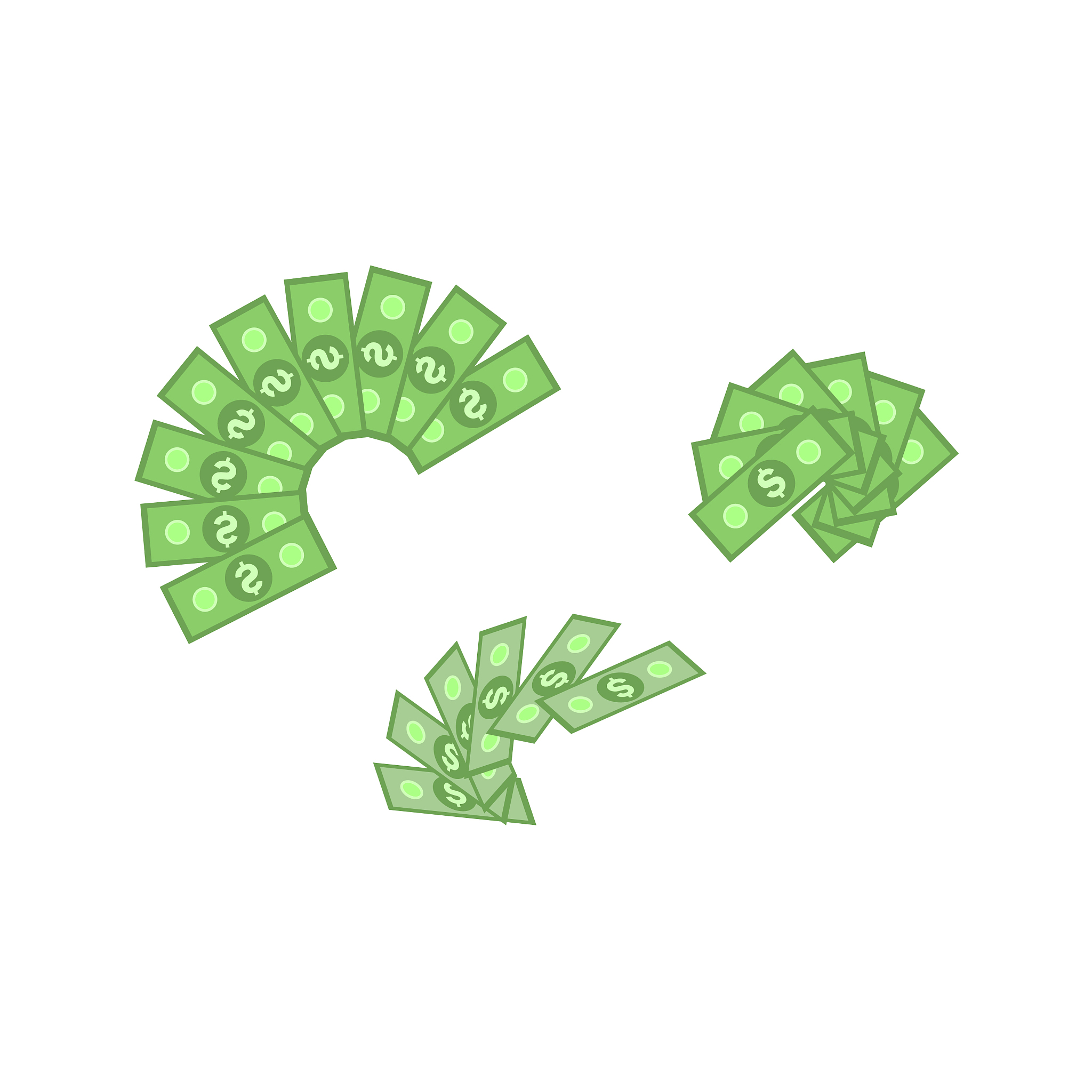 set of green dollar paper banknotes in fans
