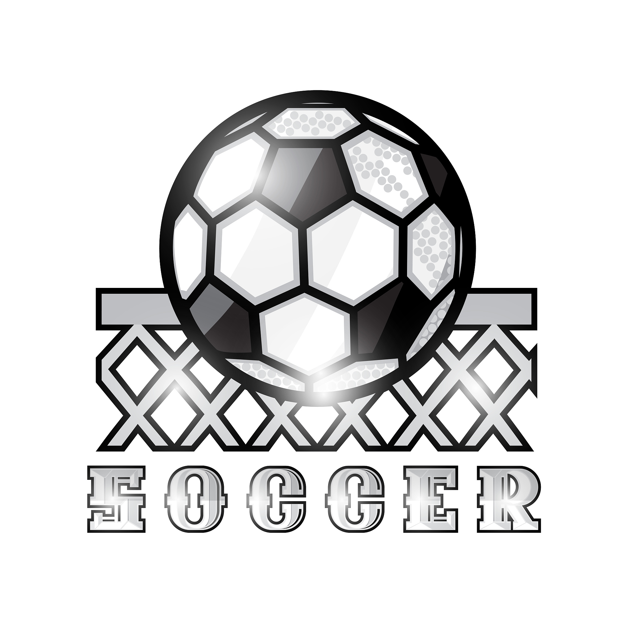 ball in center of football goal net and text soccer. sport label