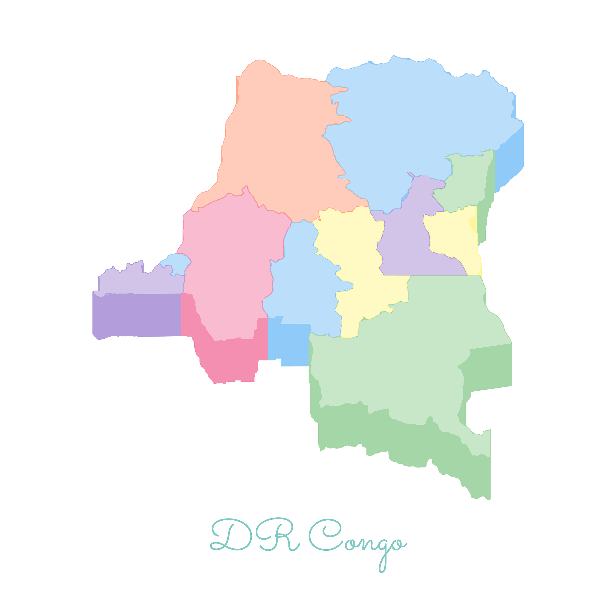 dr congo region map: colorful isometric top view.