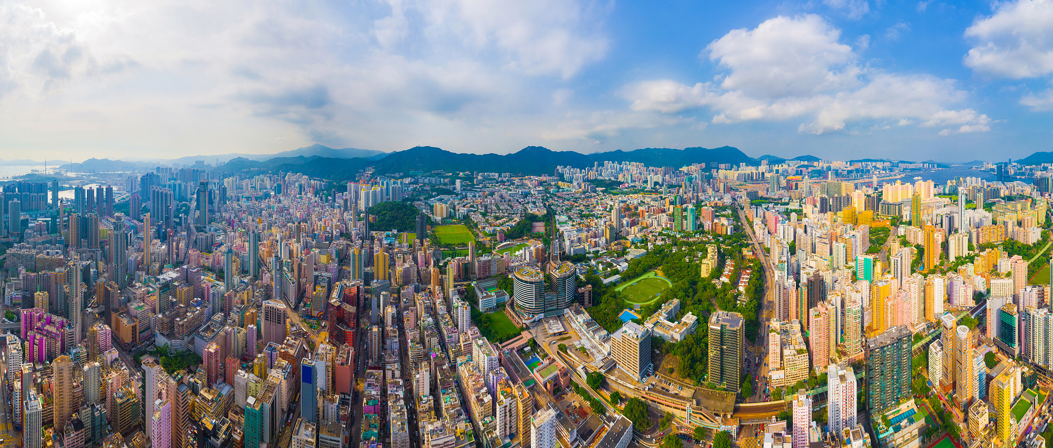 aerial top view of hong kong downtown, republic of china. financ