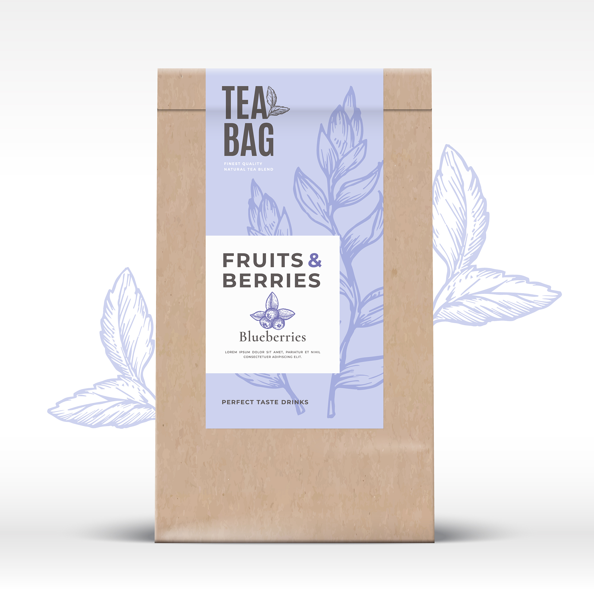 craft paper bag with fruit and berries tea label