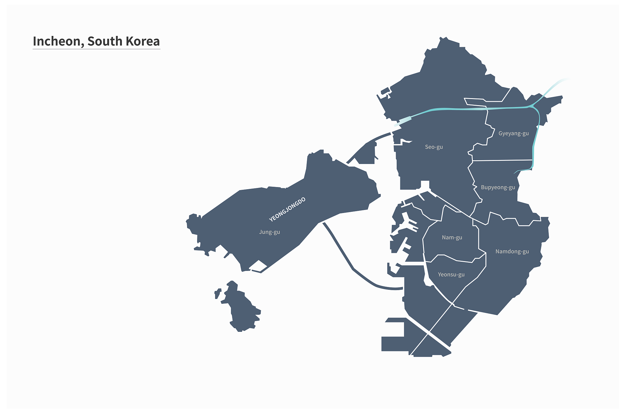 incheon map. korea province vector map.