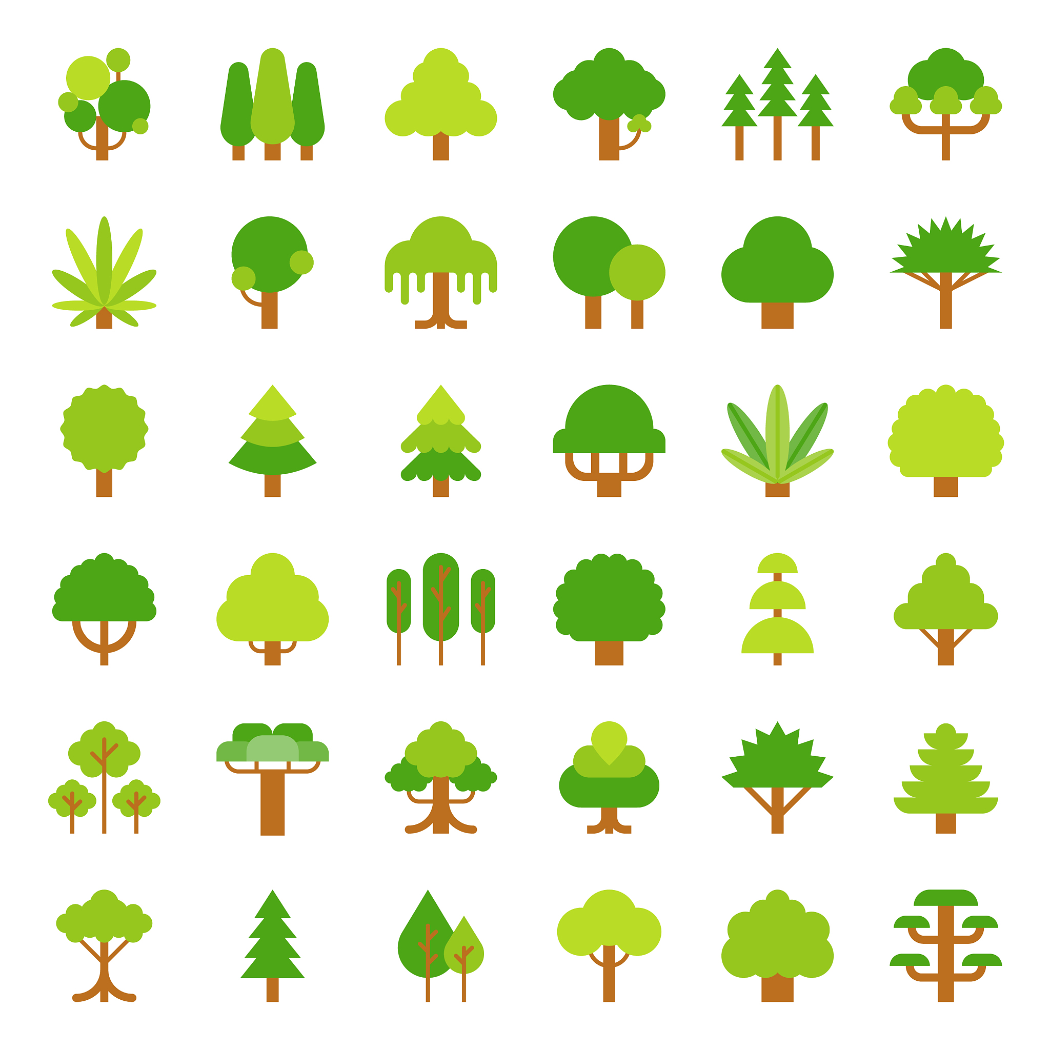 cute simple tree and plant icon flat design