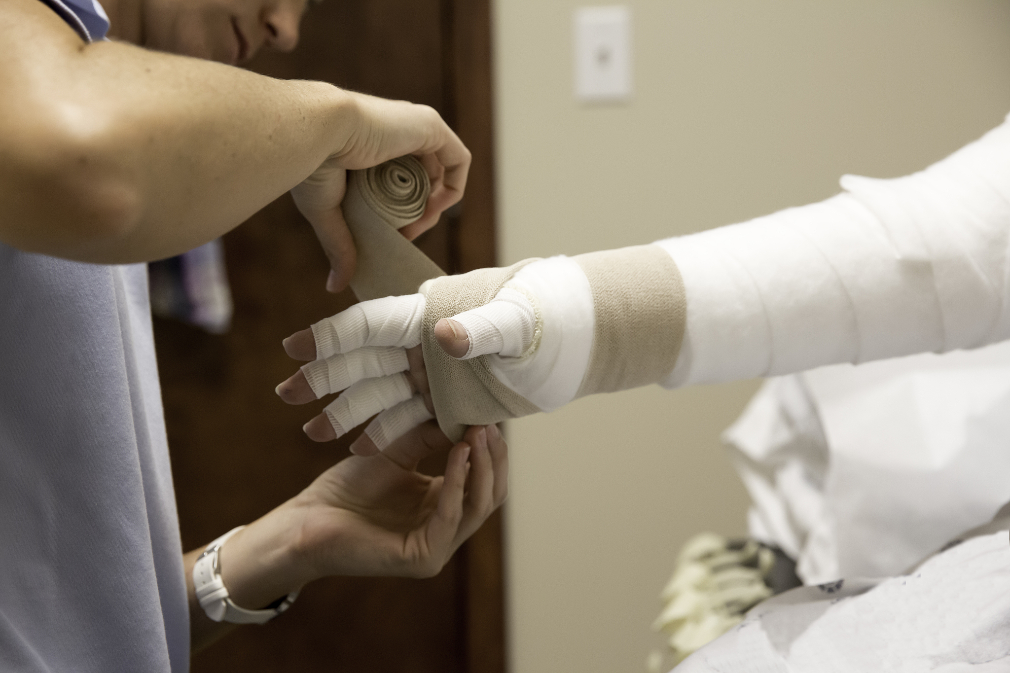 mature woman getting lymphedema therapy
