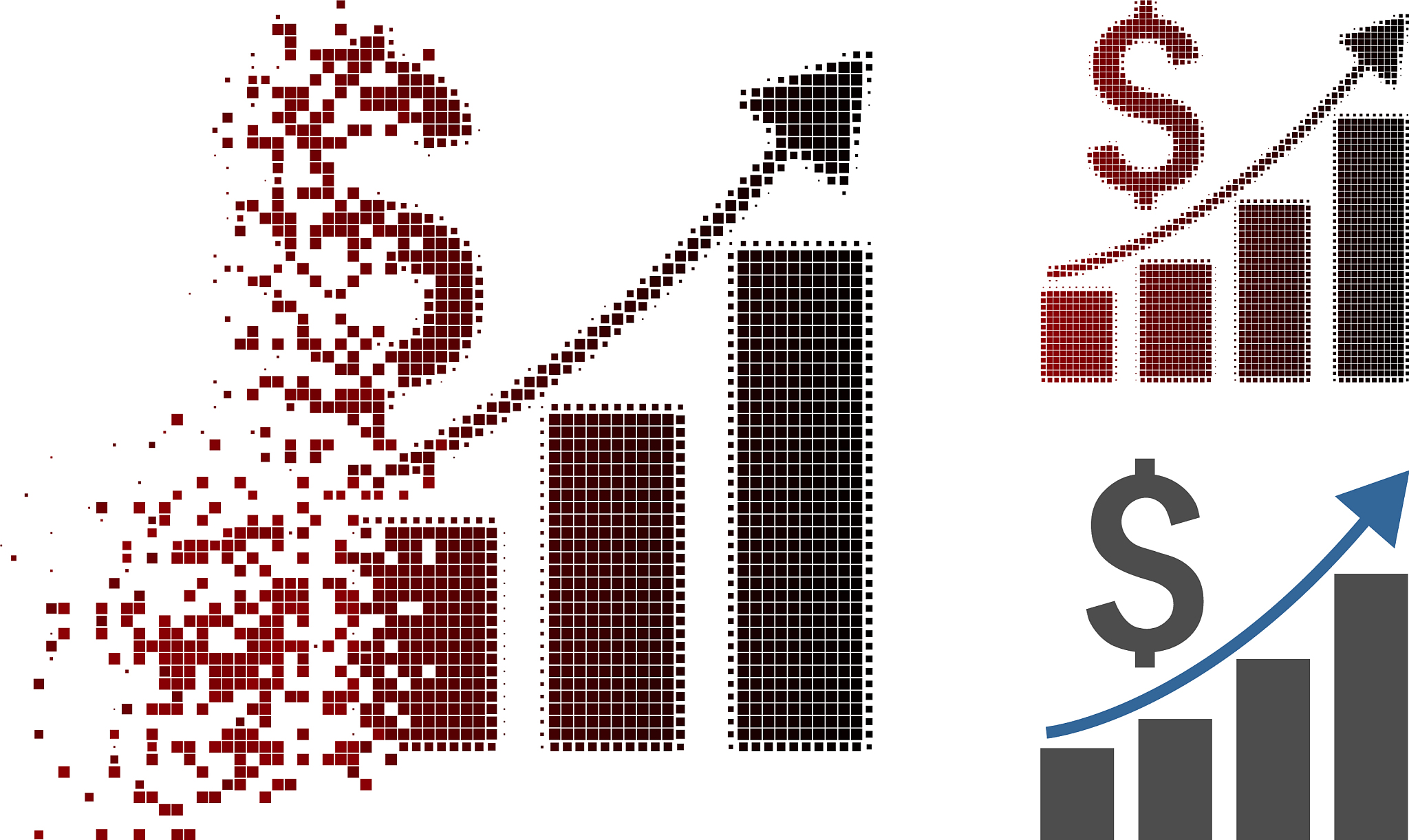 dissolving pixel halftone financial growth bar
