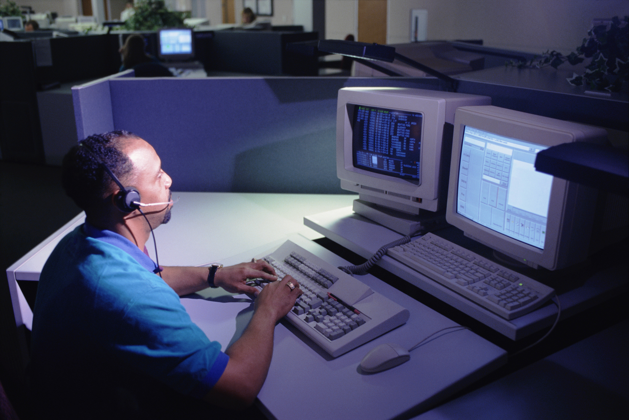 man working in call center