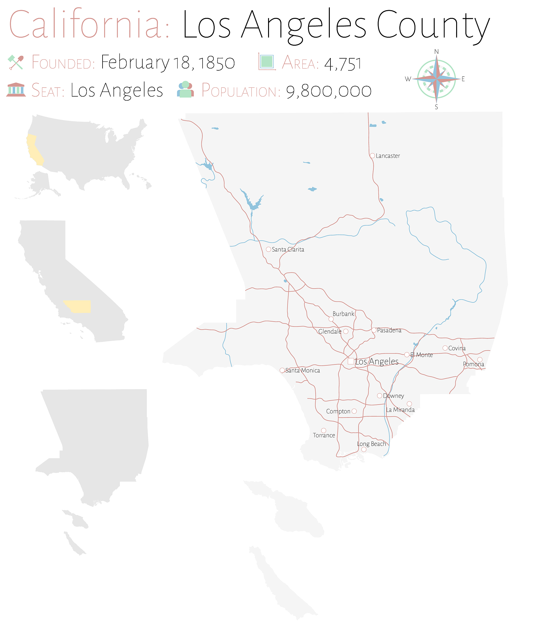 map of los angeles county in california