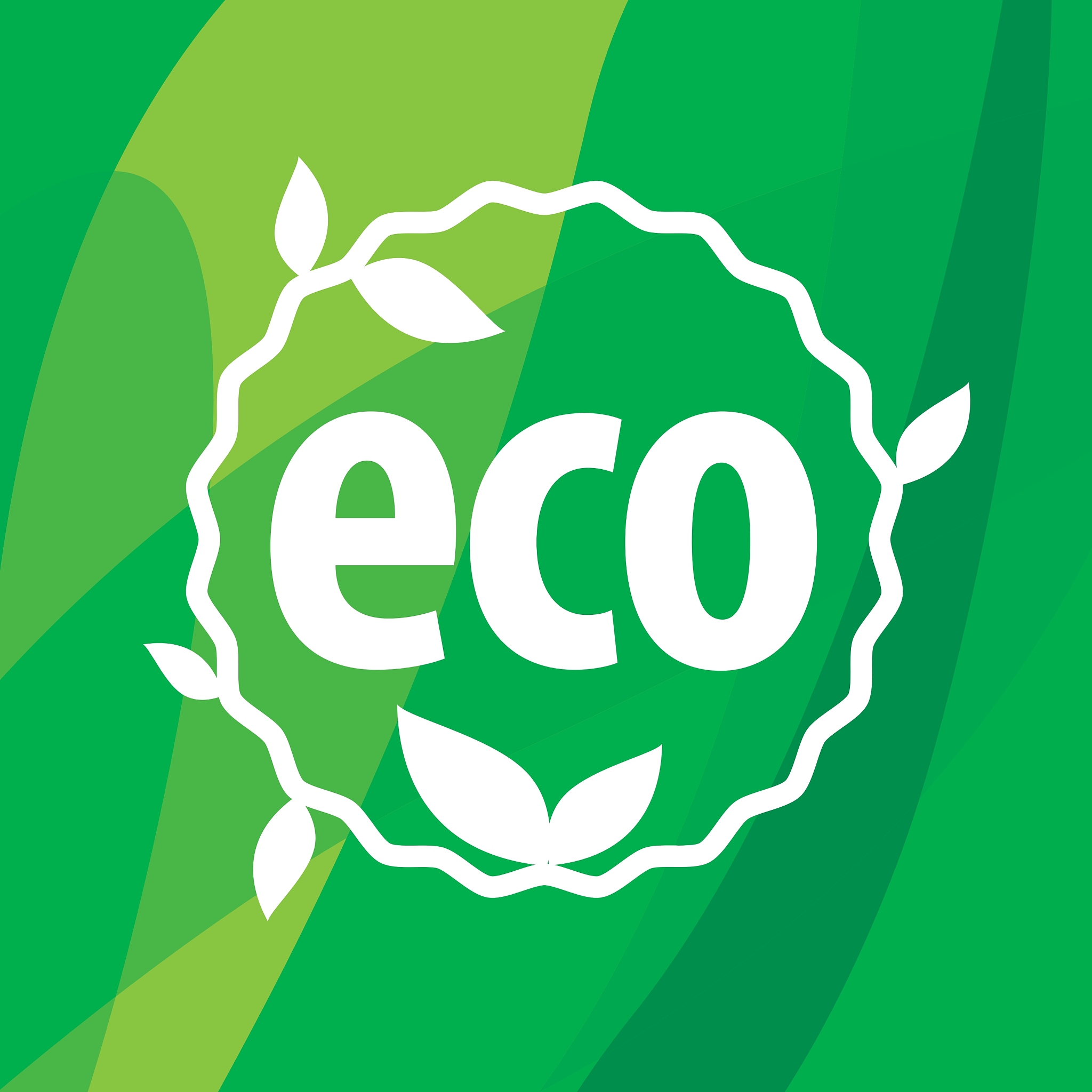 round eco logo on a green background
