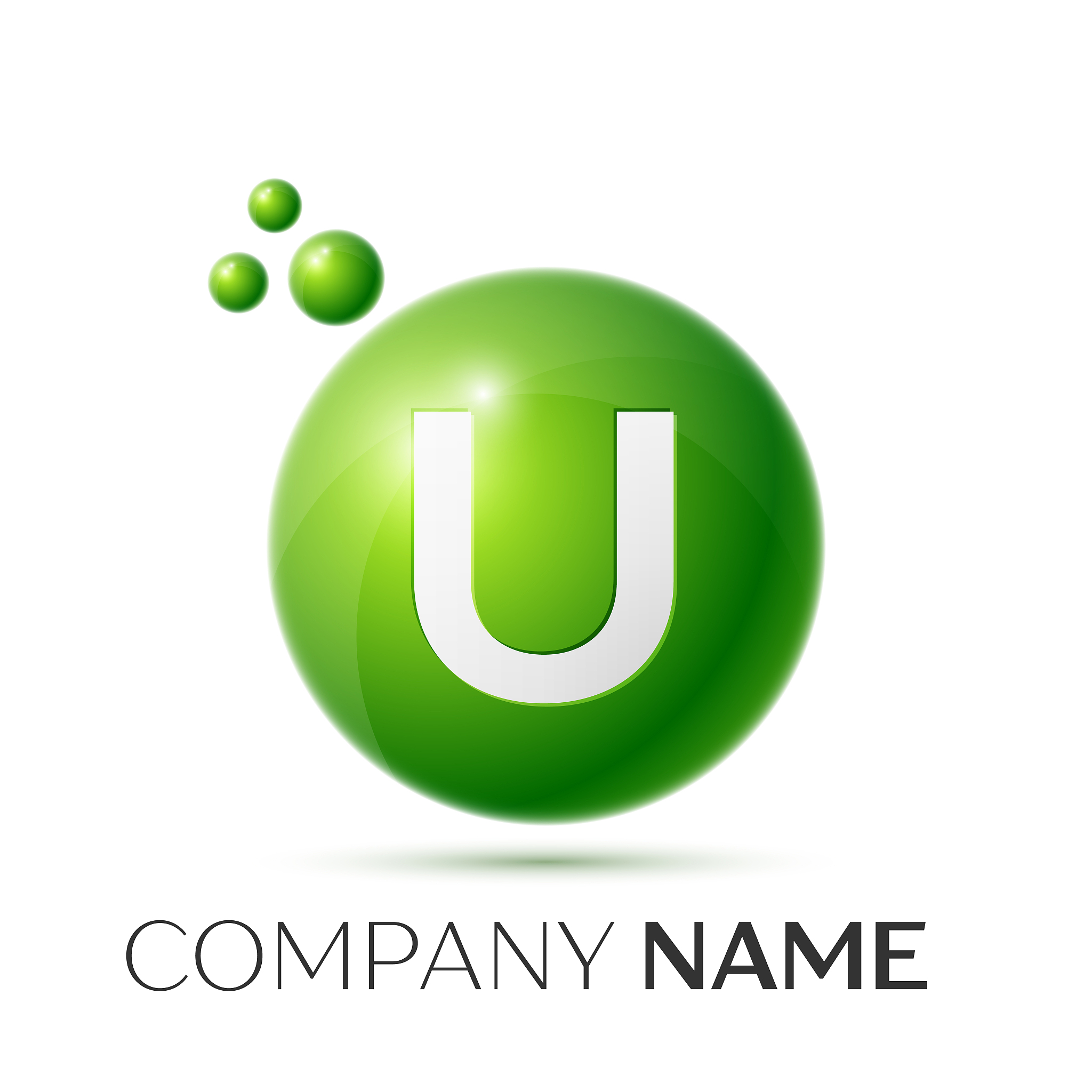 u letter splash green dots and bubbles number