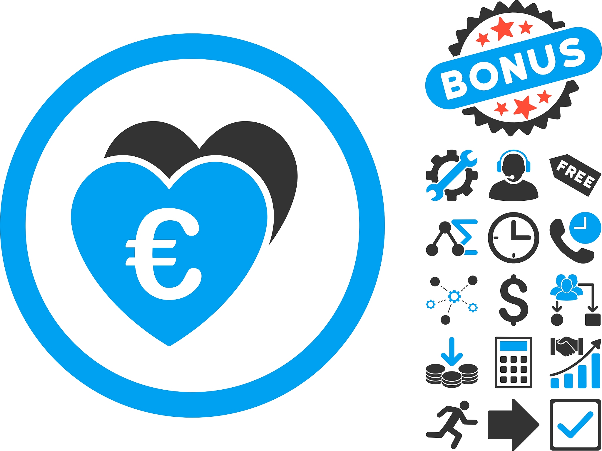 euro favorites flat icon with bonus