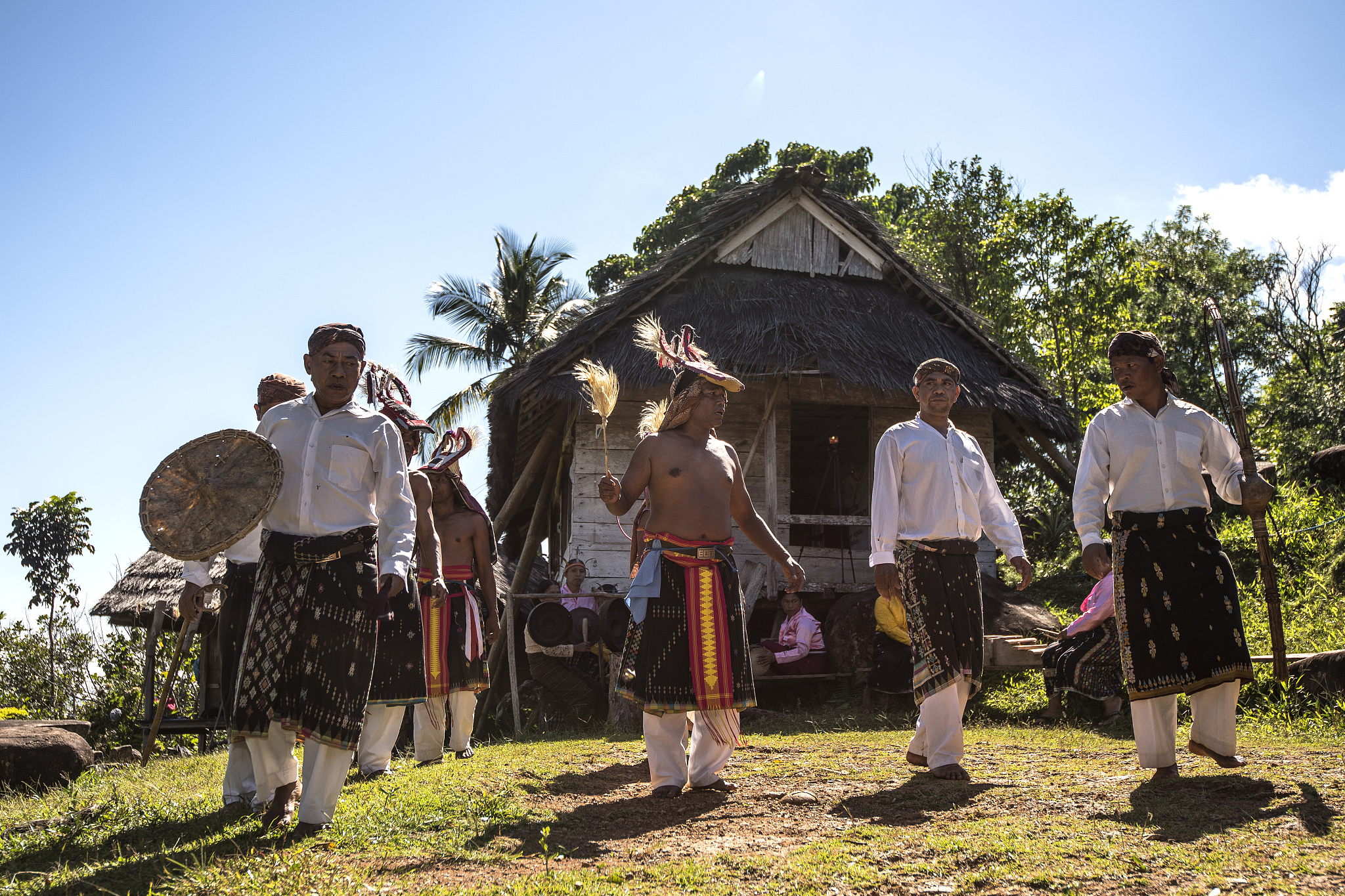 caci dance performace from melo village, manggarai barat, flores