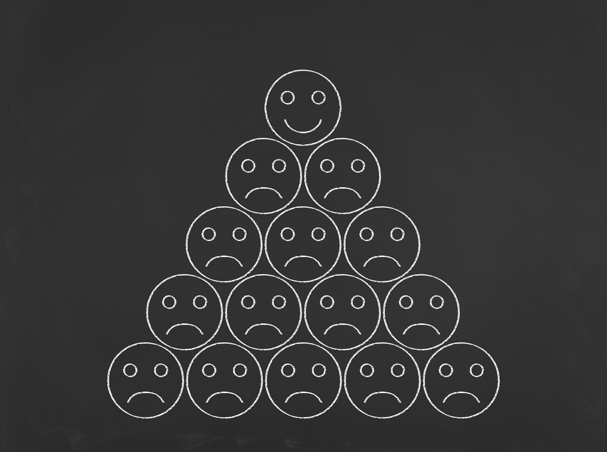 unhappy and happy smileys - business chalkboard background