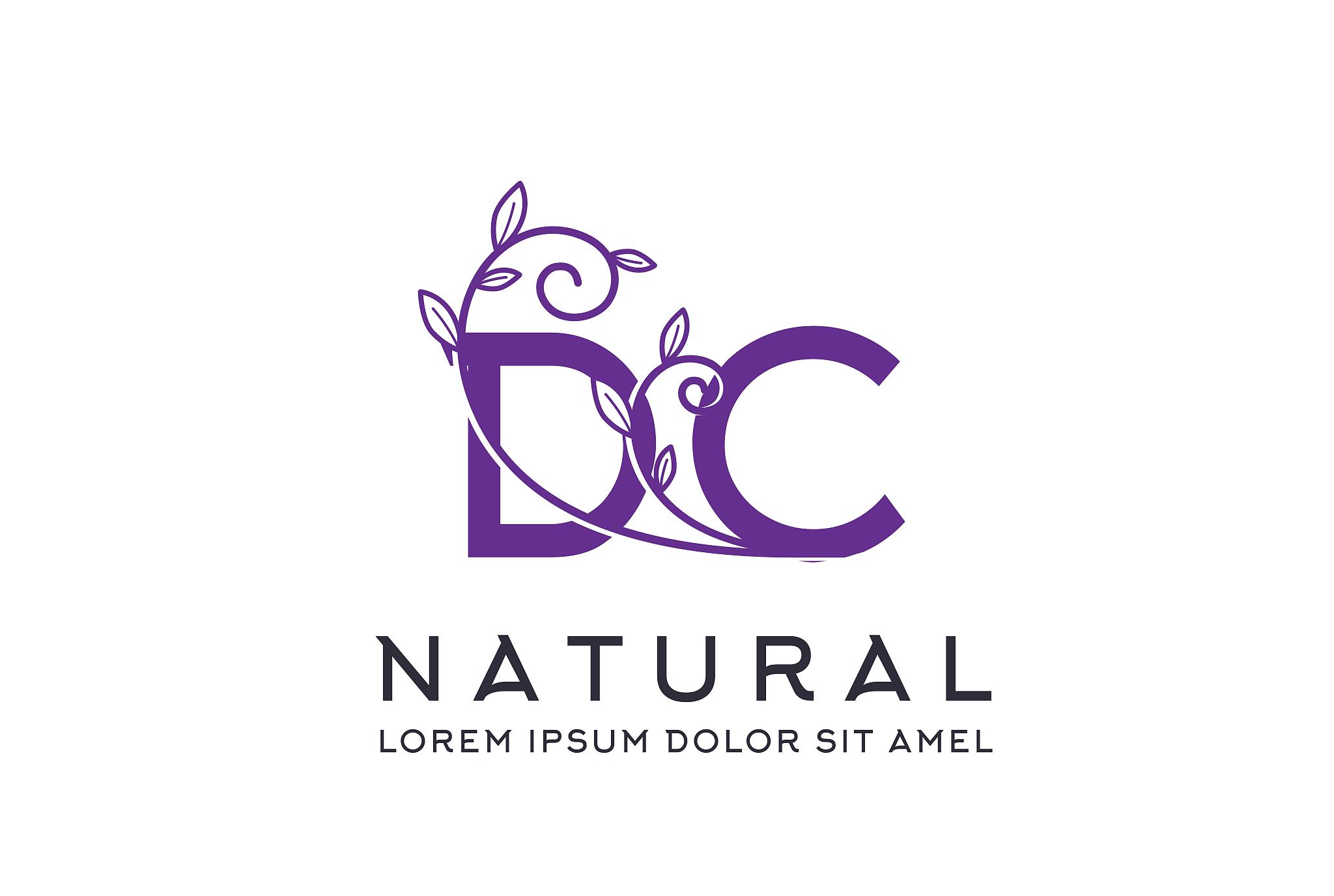 creative purple floral wedding initial dc icon design. vector lo