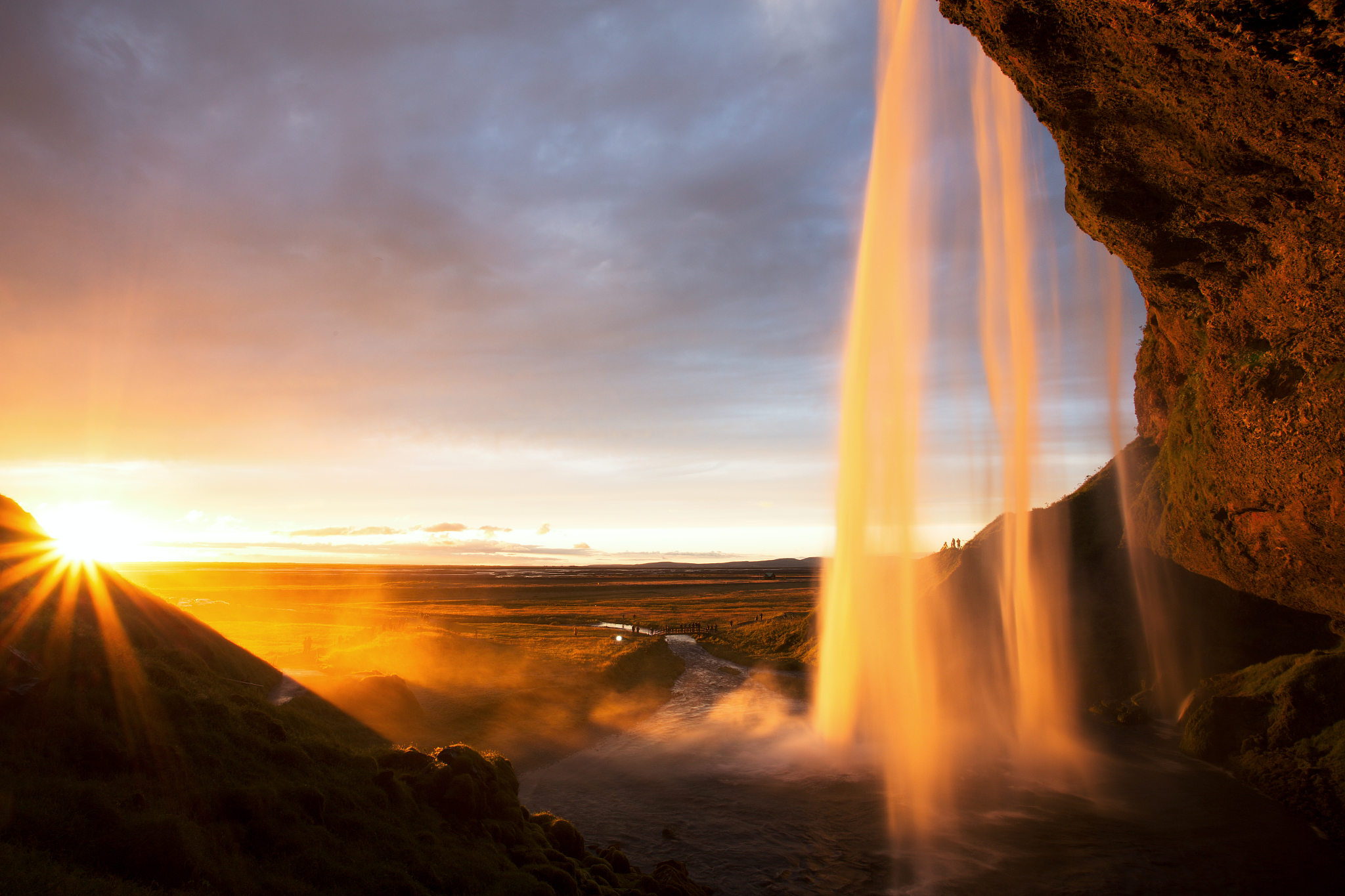 seljalandfoss waterfall at sunset, iceland