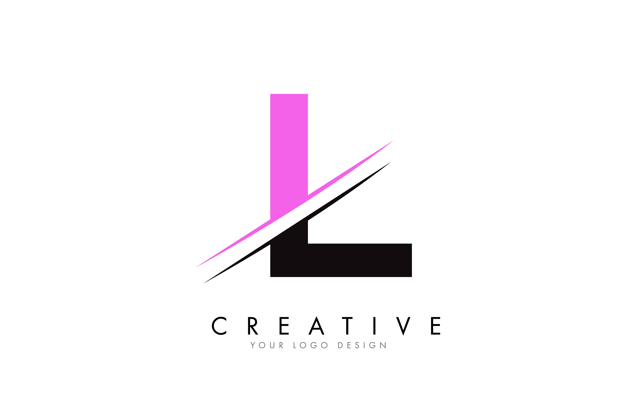 l letter logo design with a creative cut and pink