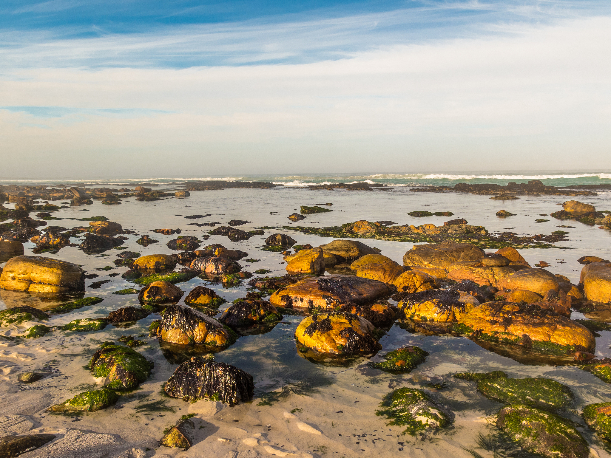 rocky coastline, misty cliffs, cape town, south africa.