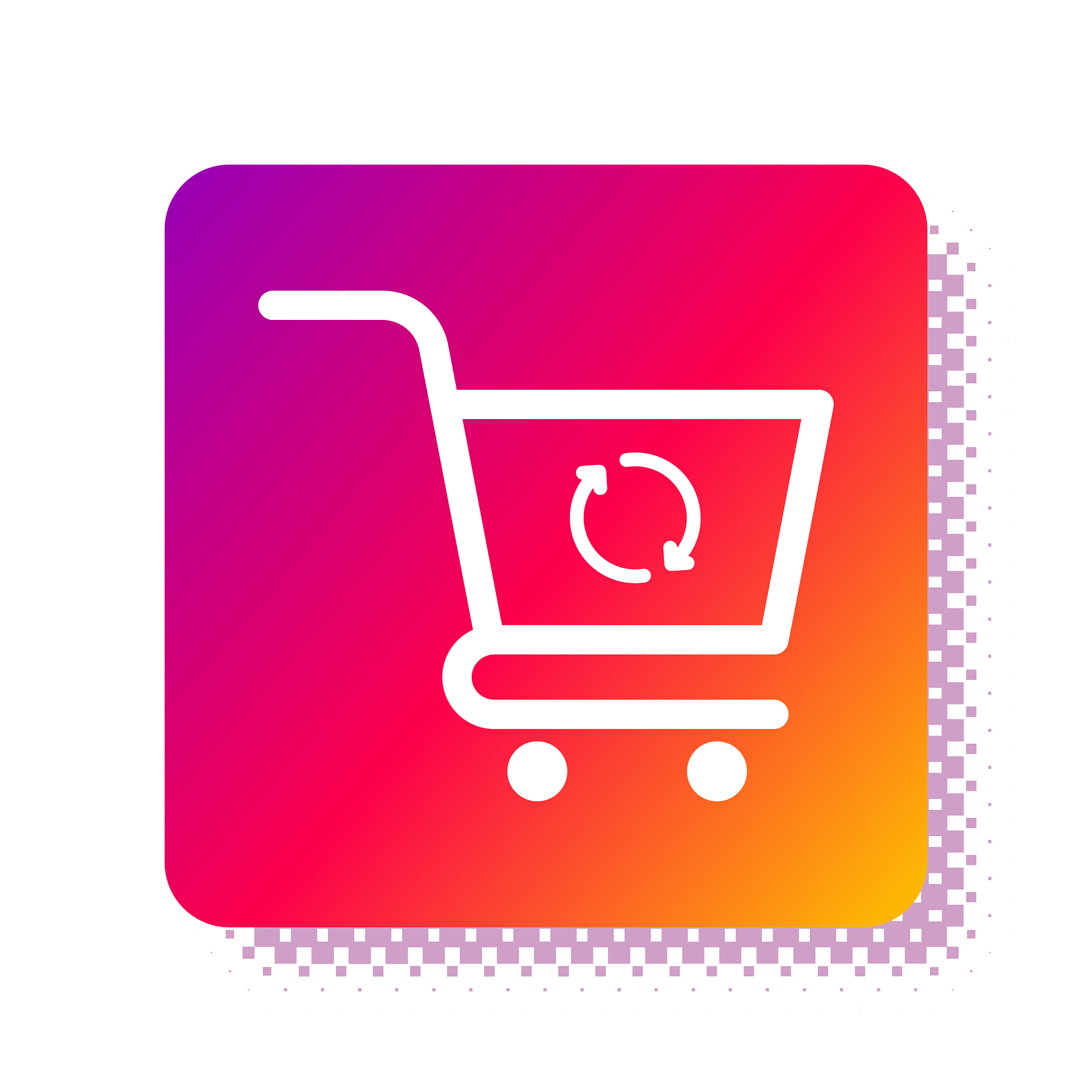 white refresh shopping cart icon isolated on white