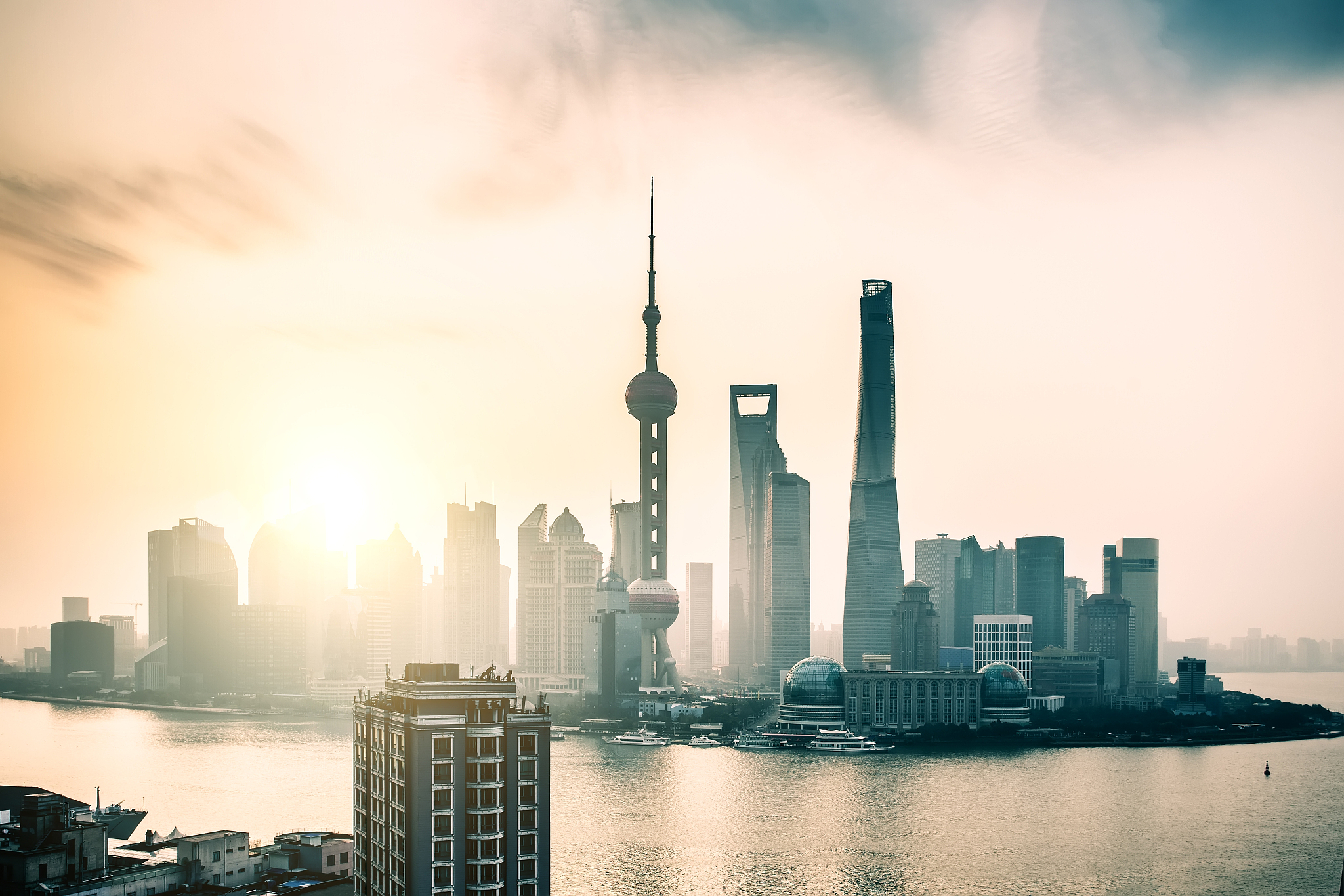 shanghai skyline in sunny morning