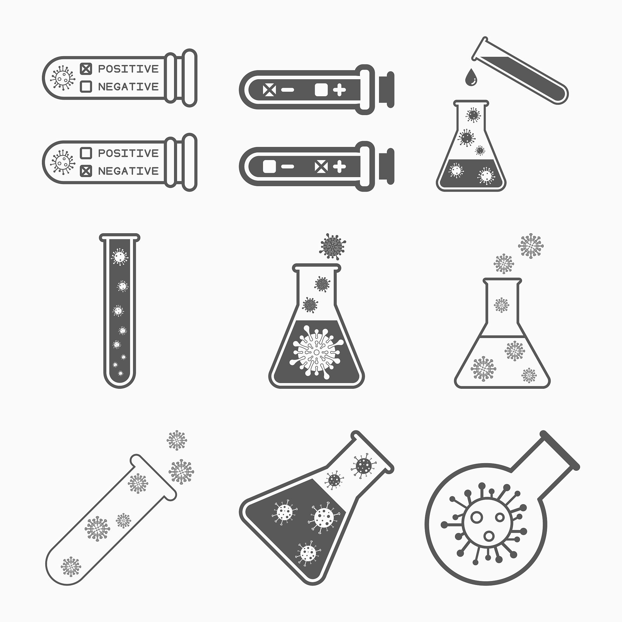 coronavirus test tubes icon, pandemic of virus illustration, blo