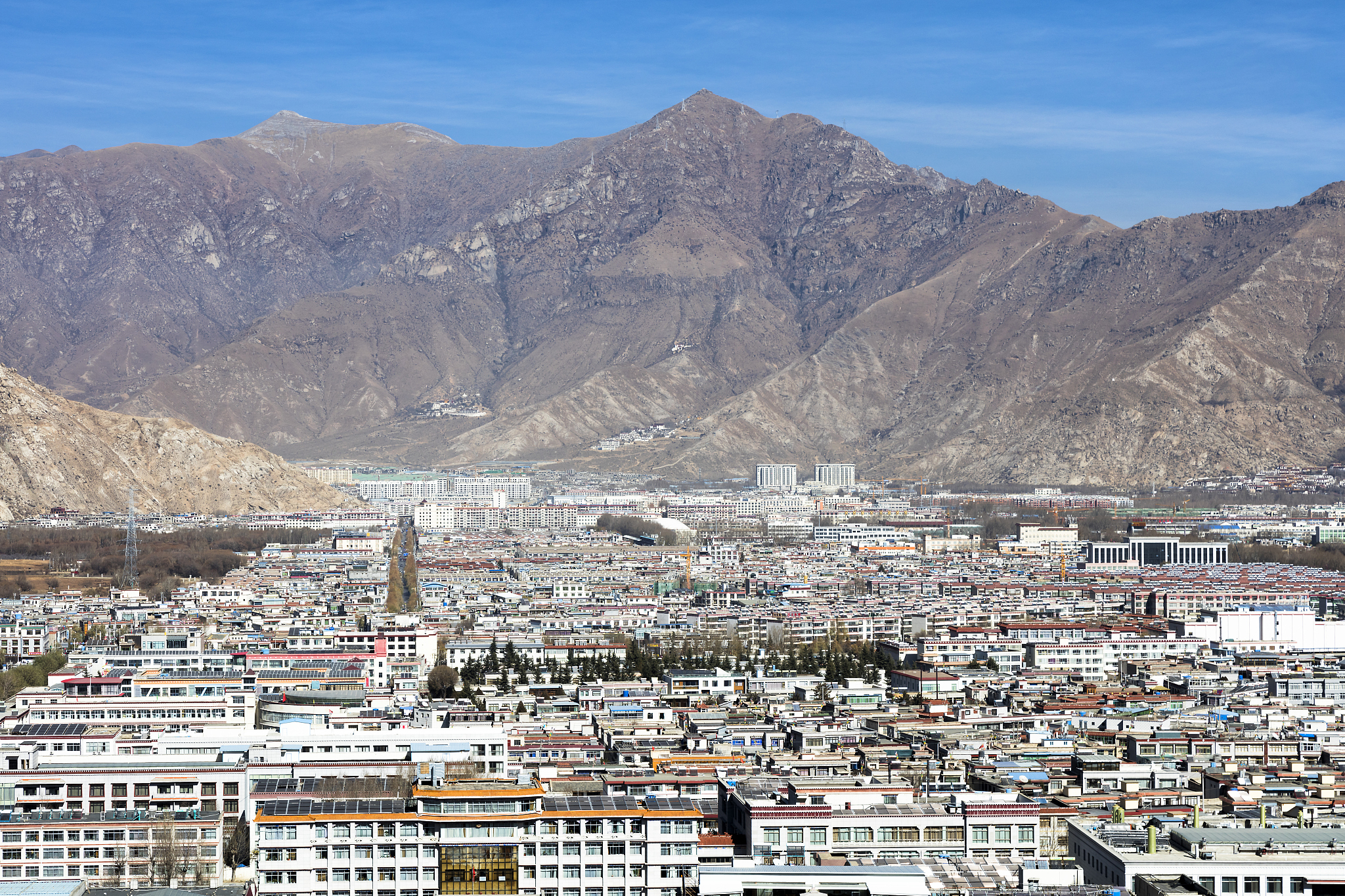 aerial view of chengguan district in lhasa, tibet autonomous reg